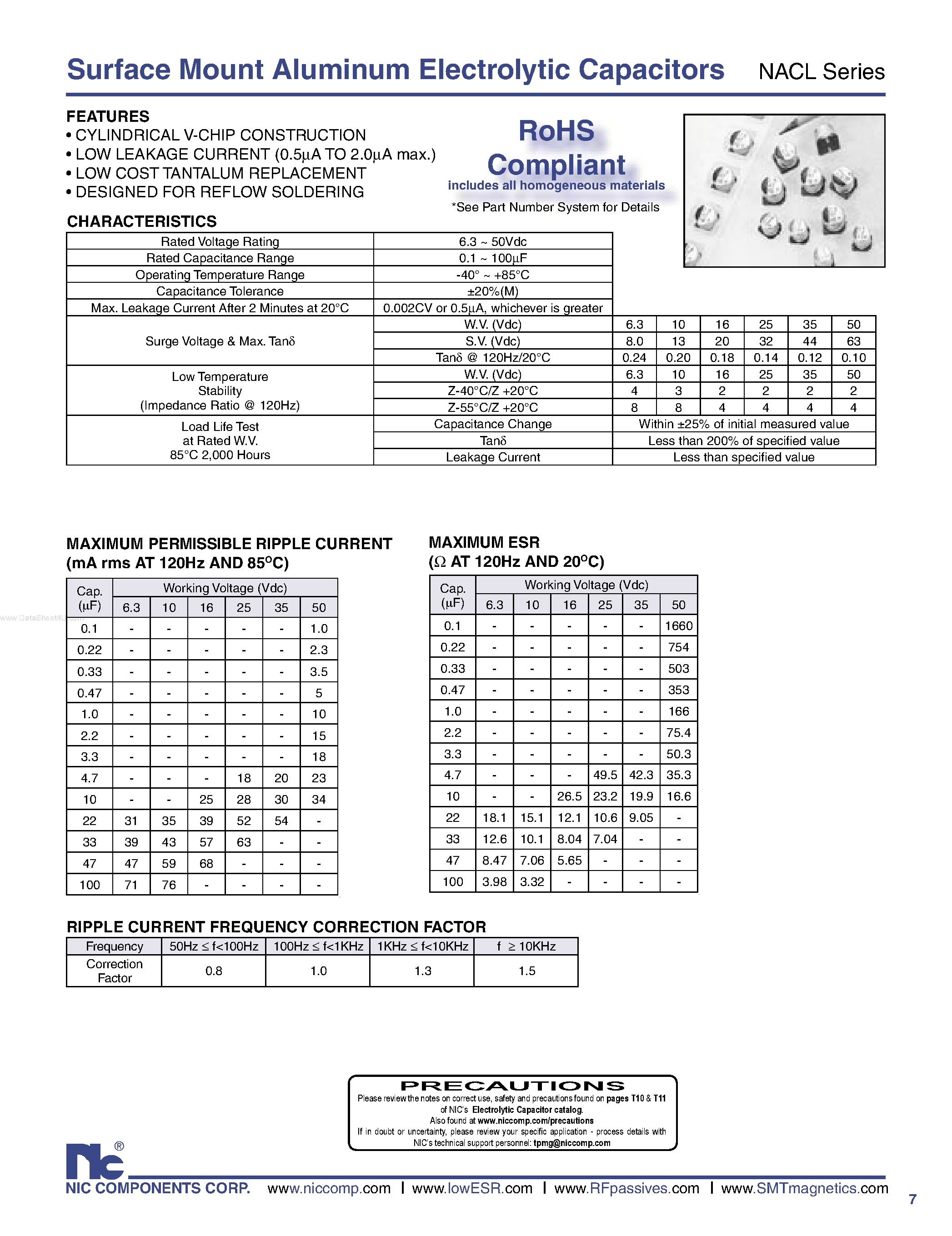 Datasheet NACL - Surface Mount Aluminum Electrolytic Capacitors page 1