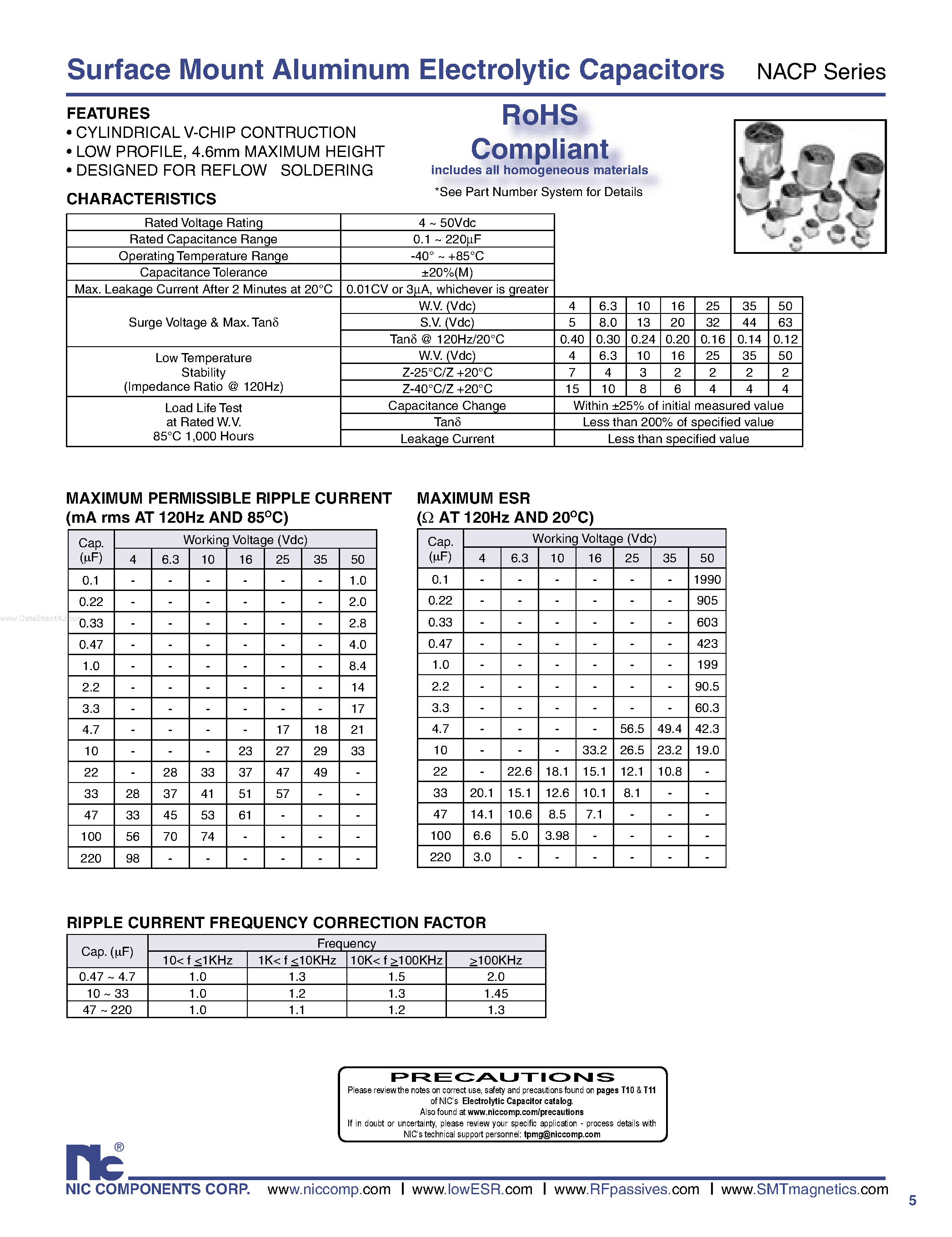 Datasheet NACP - Surface Mount Aluminum Electrolytic Capacitors page 1