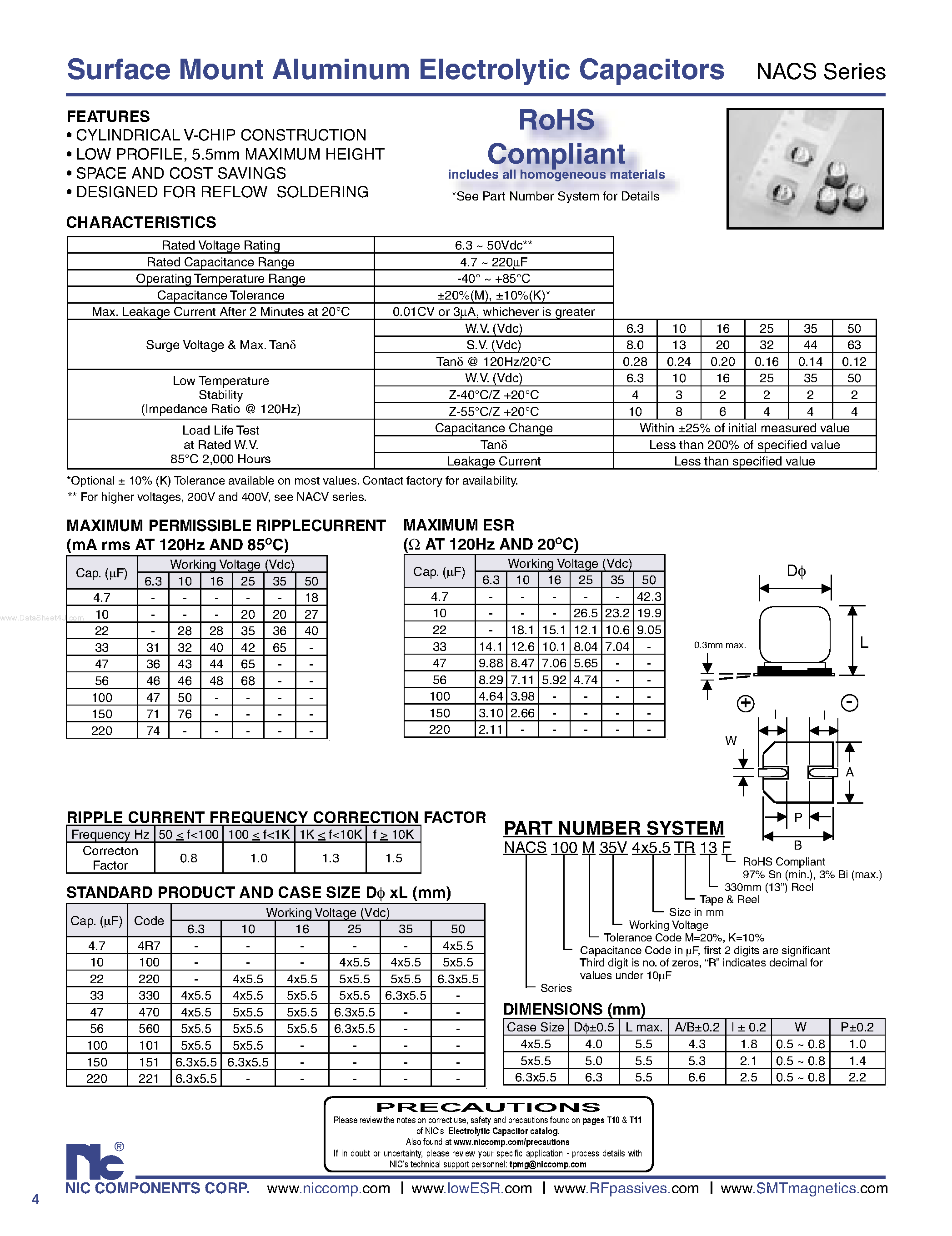 Datasheet NACS - Surface Mount Aluminum Electrolytic Capacitors page 1