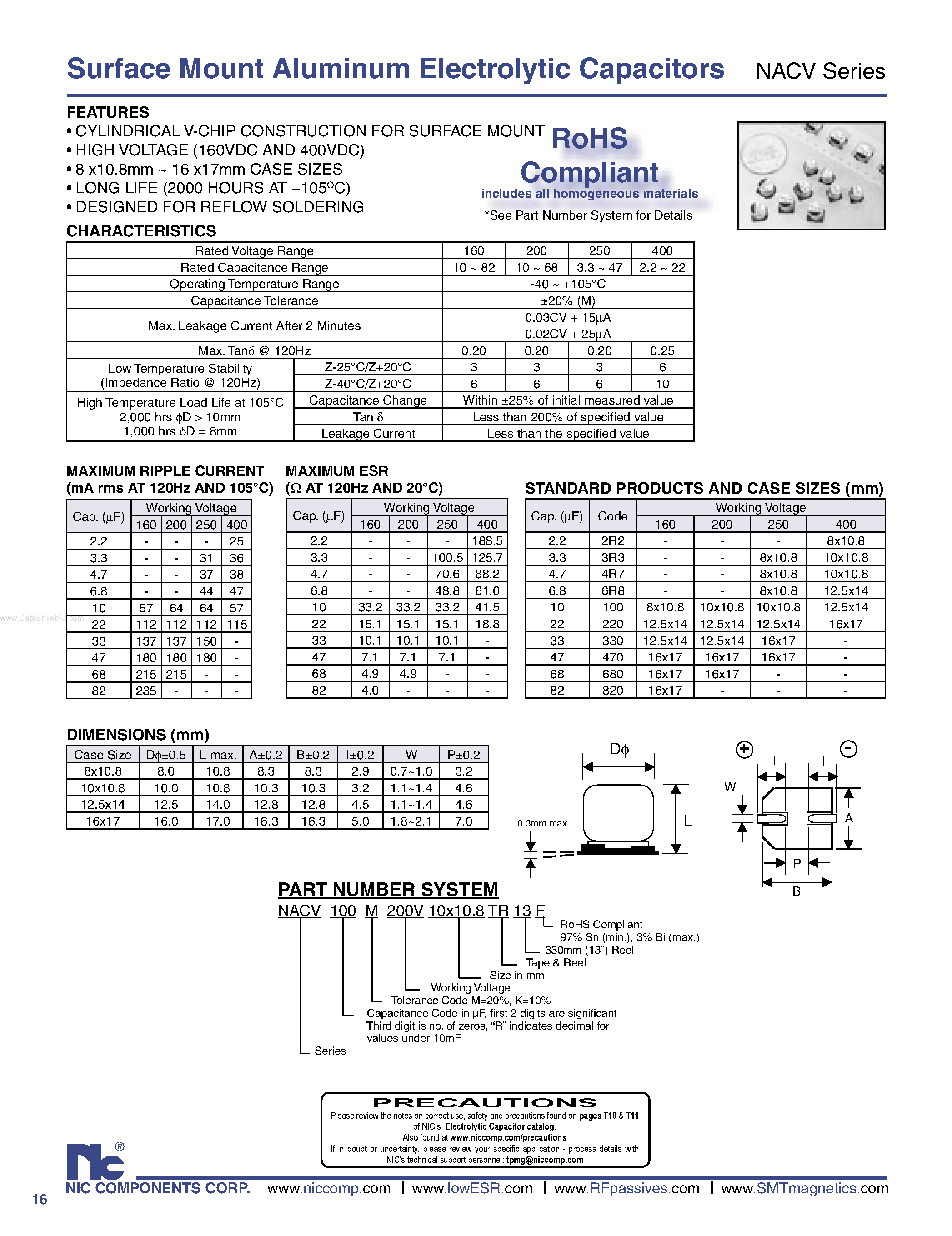 Datasheet NACV - Surface Mount Aluminum Electrolytic Capacitors page 1
