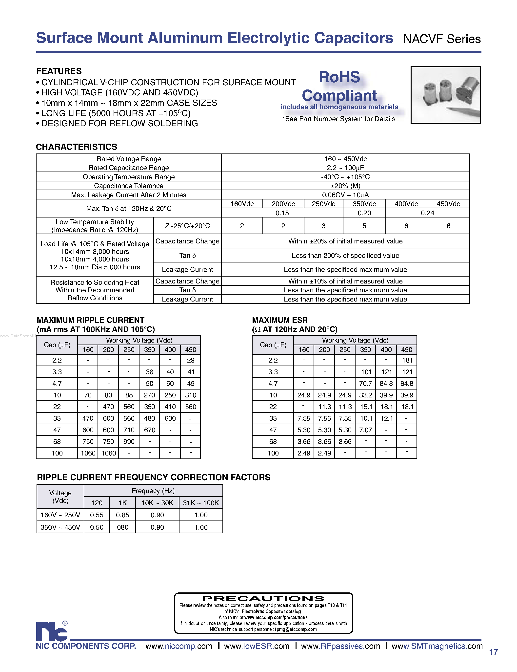 Datasheet NACVF - Surface Mount Aluminum Electrolytic Capacitors page 1