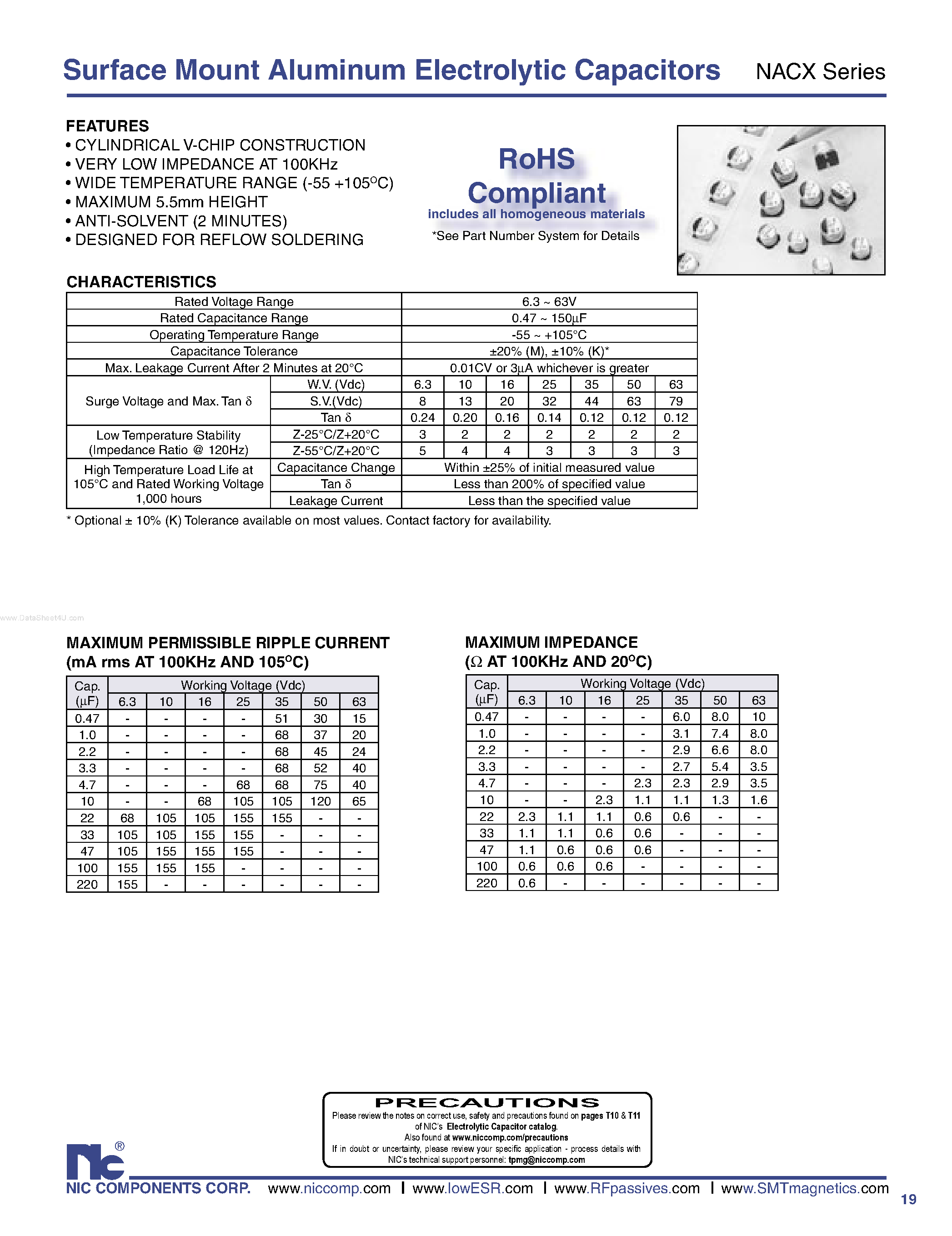 Datasheet NACX - Surface Mount Aluminum Electrolytic Capacitors page 1