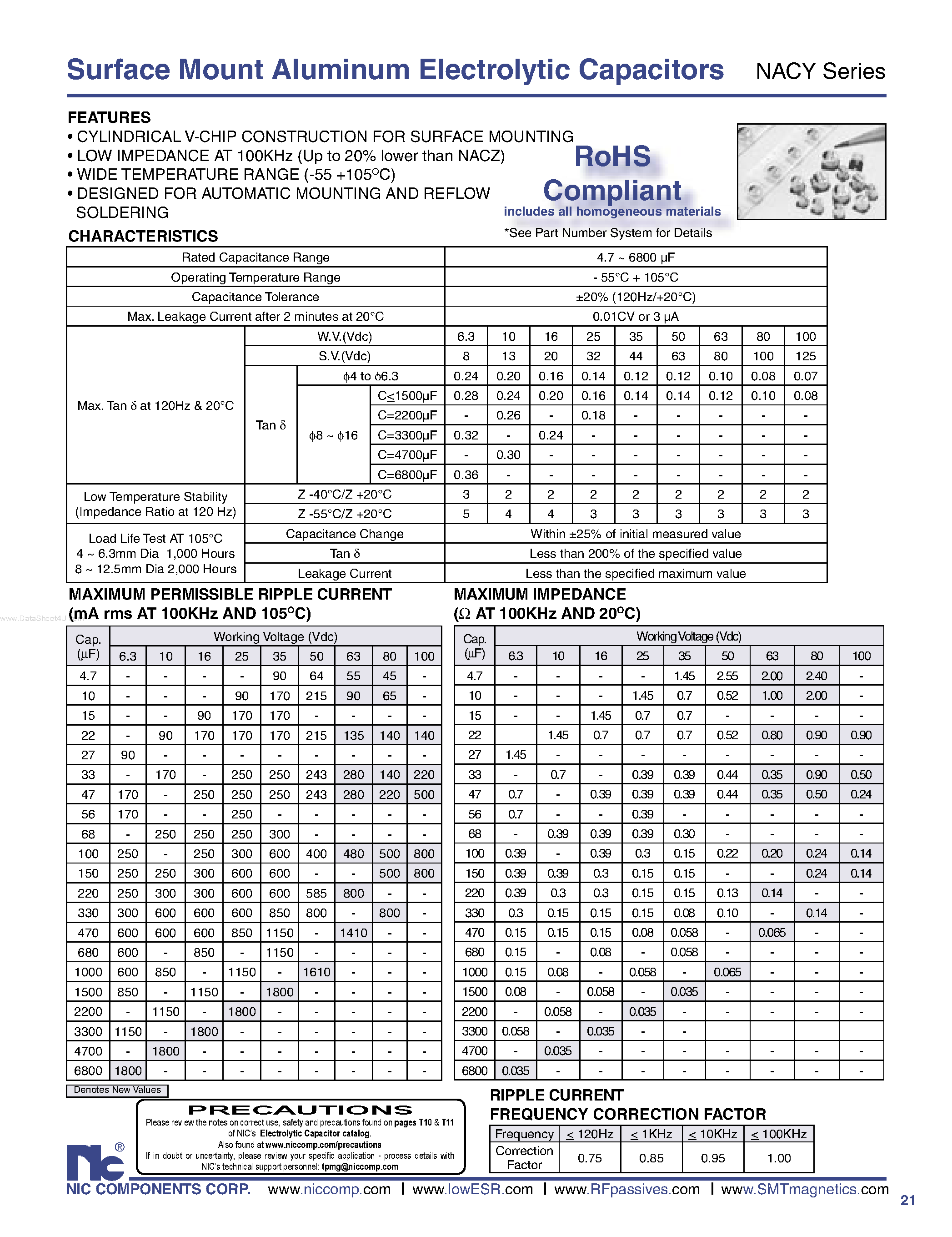 Datasheet NACY - Surface Mount Aluminum Electrolytic Capacitors page 1