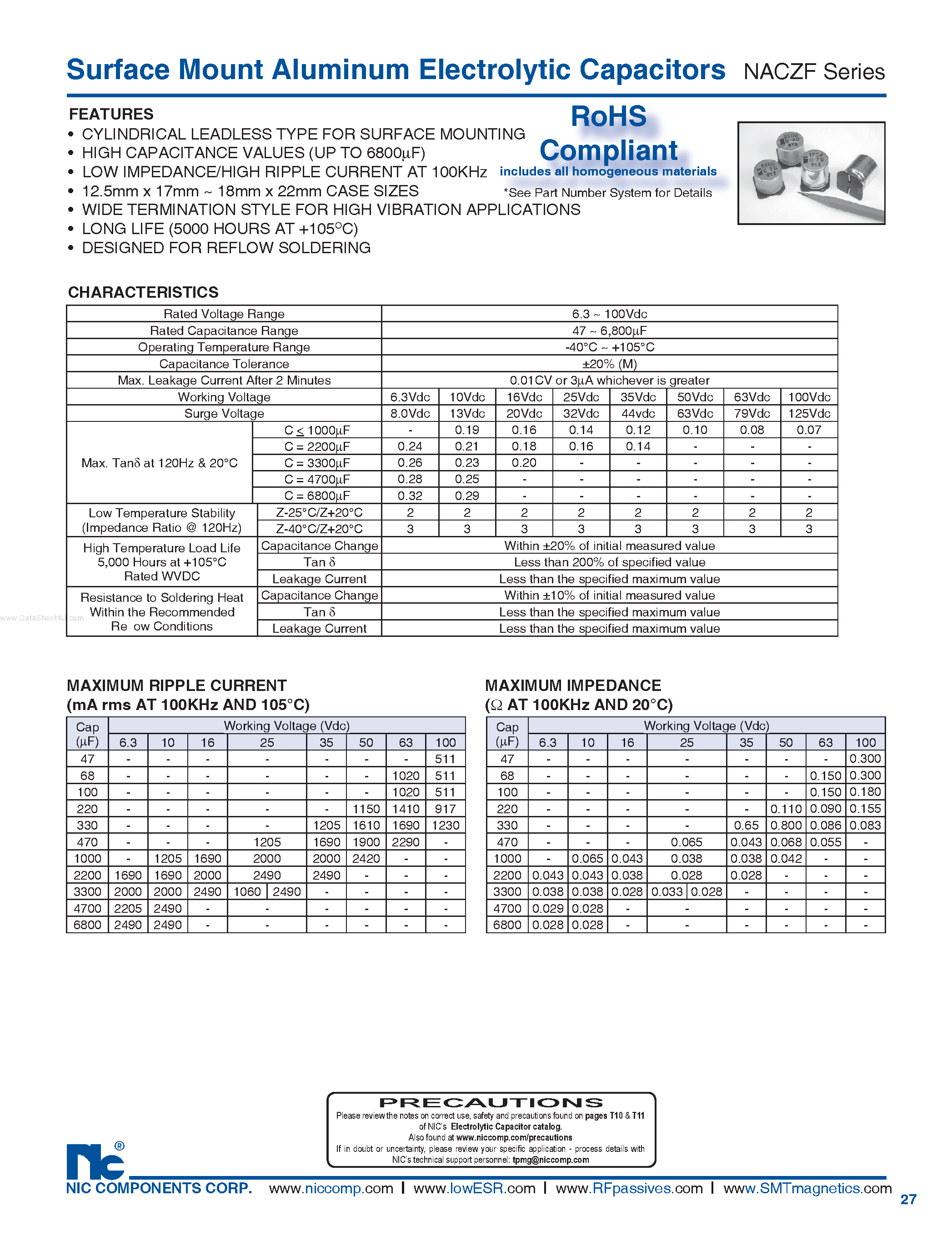 Datasheet NACZF - Surface Mount Aluminum Electrolytic Capacitors page 1