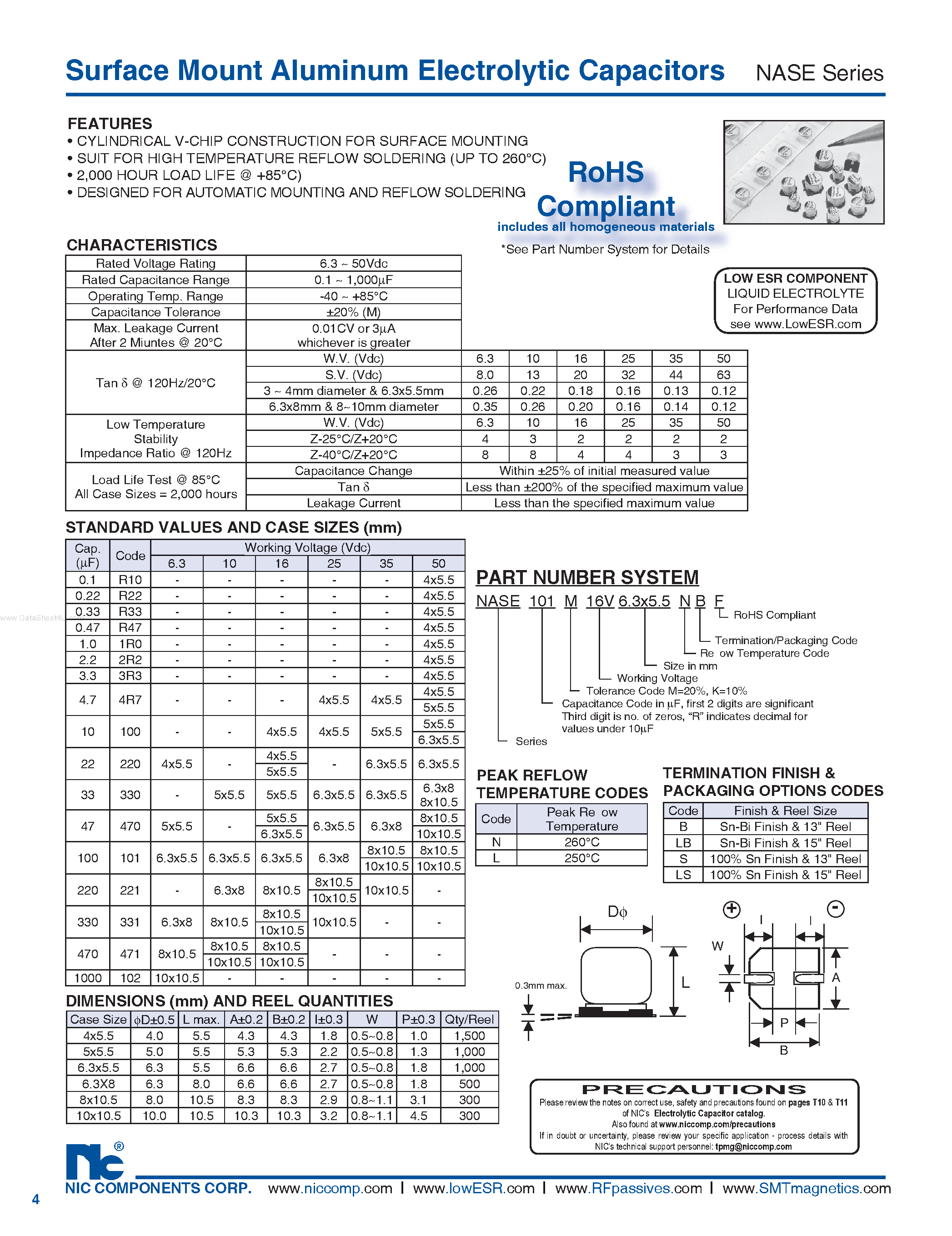 Datasheet NASE - Surface Mount Aluminum Electrolytic Capacitors page 1