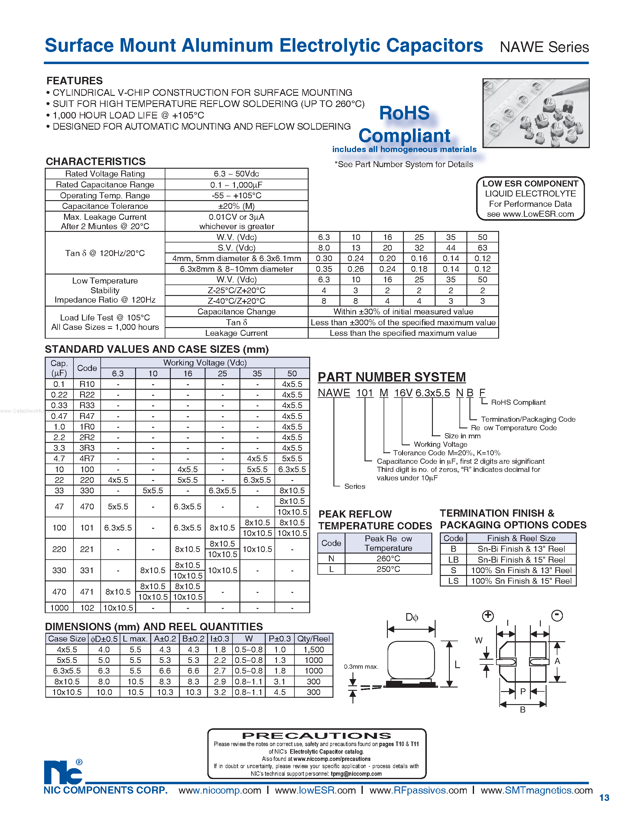 Datasheet NAWE - Surface Mount Aluminum Electrolytic Capacitors page 1