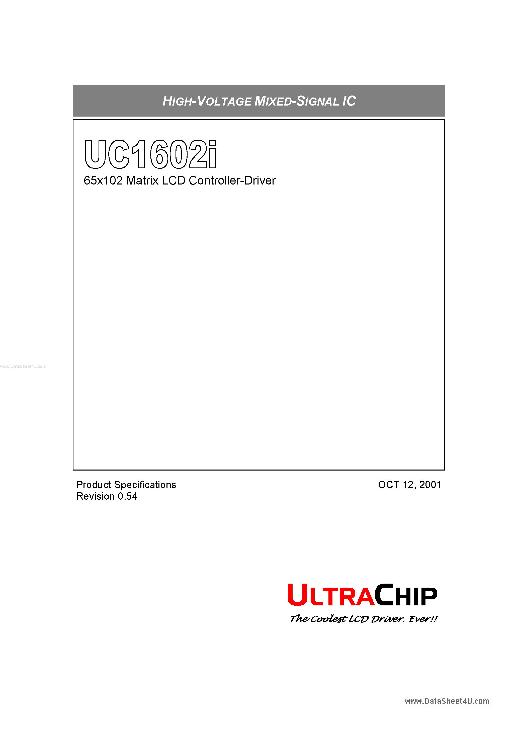 Datasheet UC1602I - 65x102 Matrix LCD Controller-Driver page 1