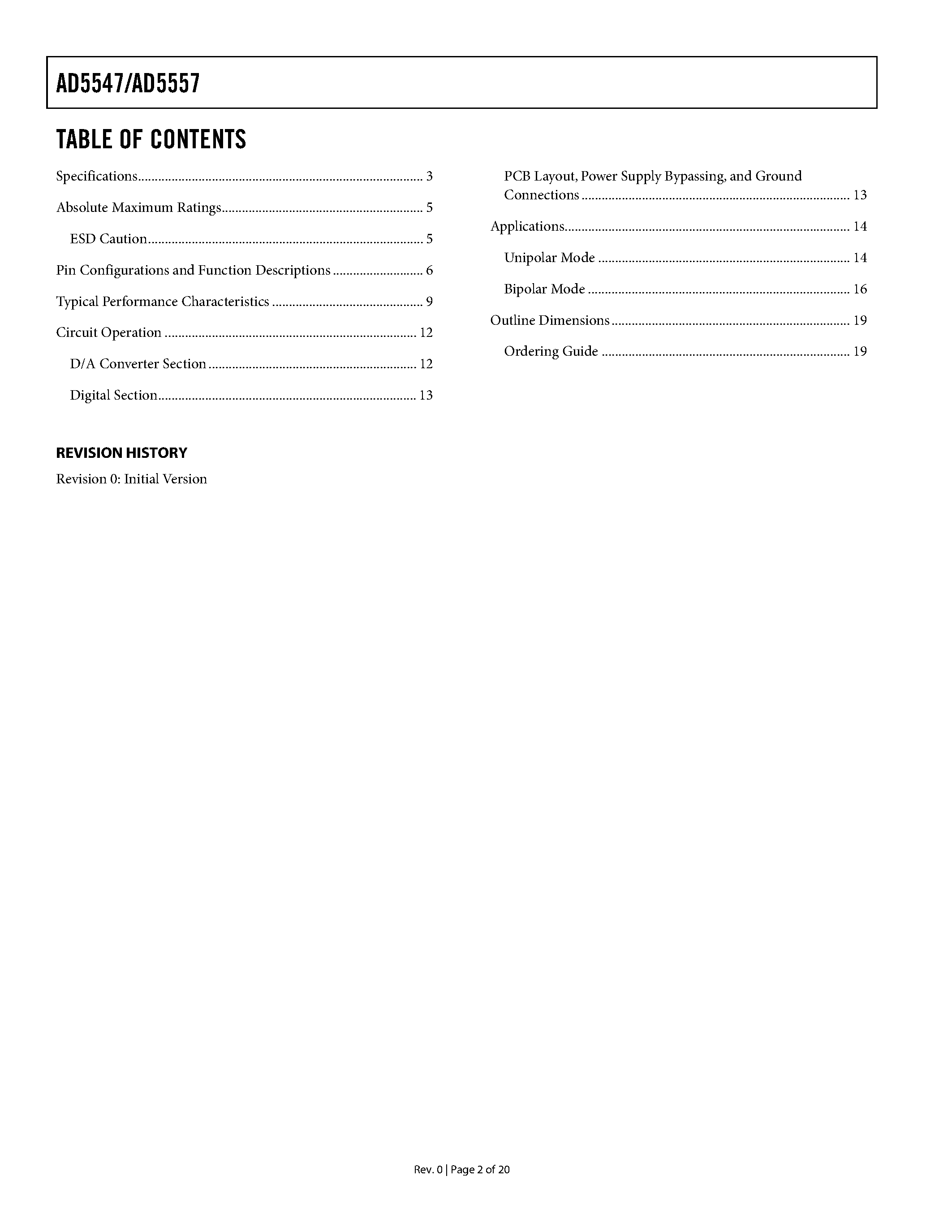 Datasheet AD5415 page 2 Datasheet AD5415 - (AD5424 - AD5547) High Bandwidth Multiplying DACs page 2