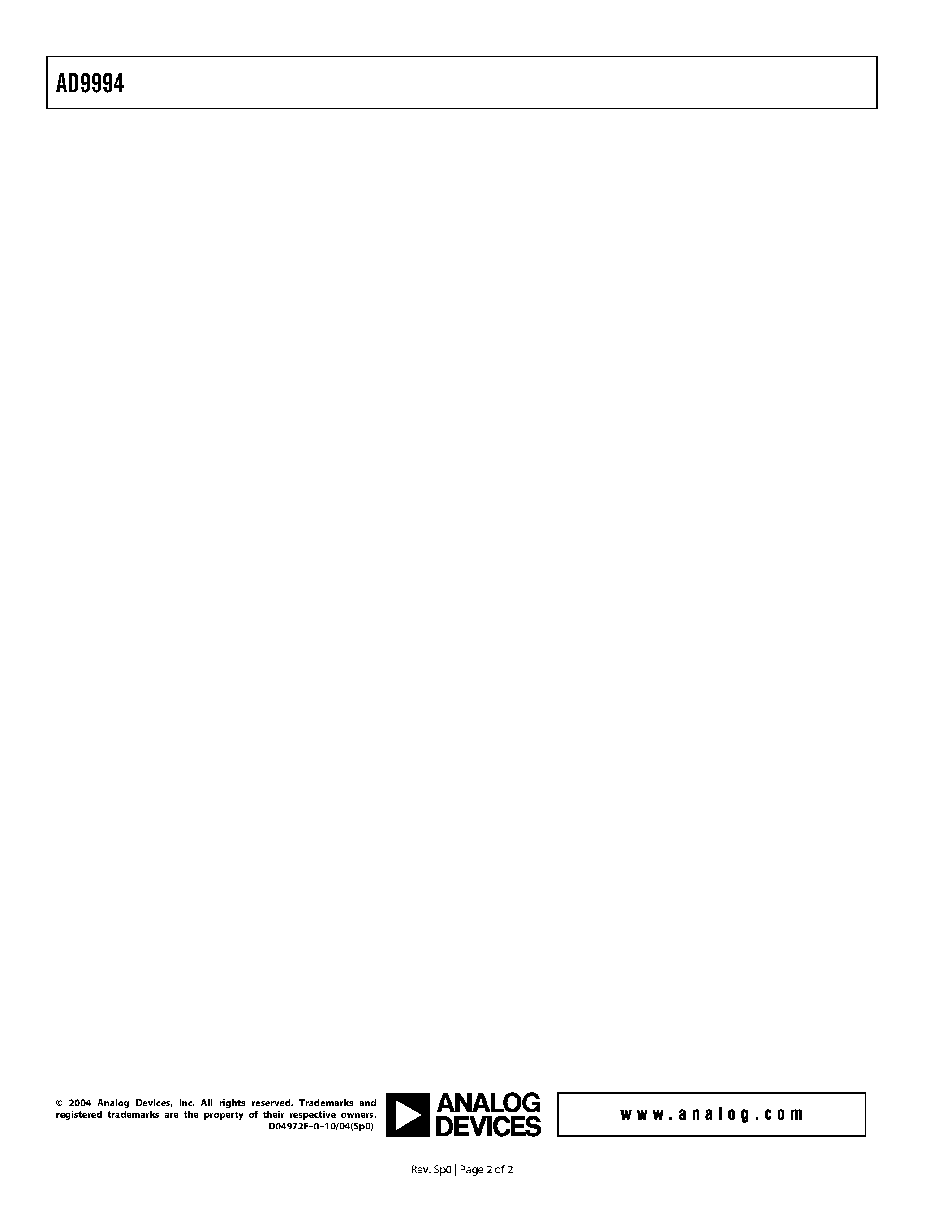 Datasheet AD9994 page 2 Datasheet AD9994 - 12-Bit CCD Signal Processor page 2