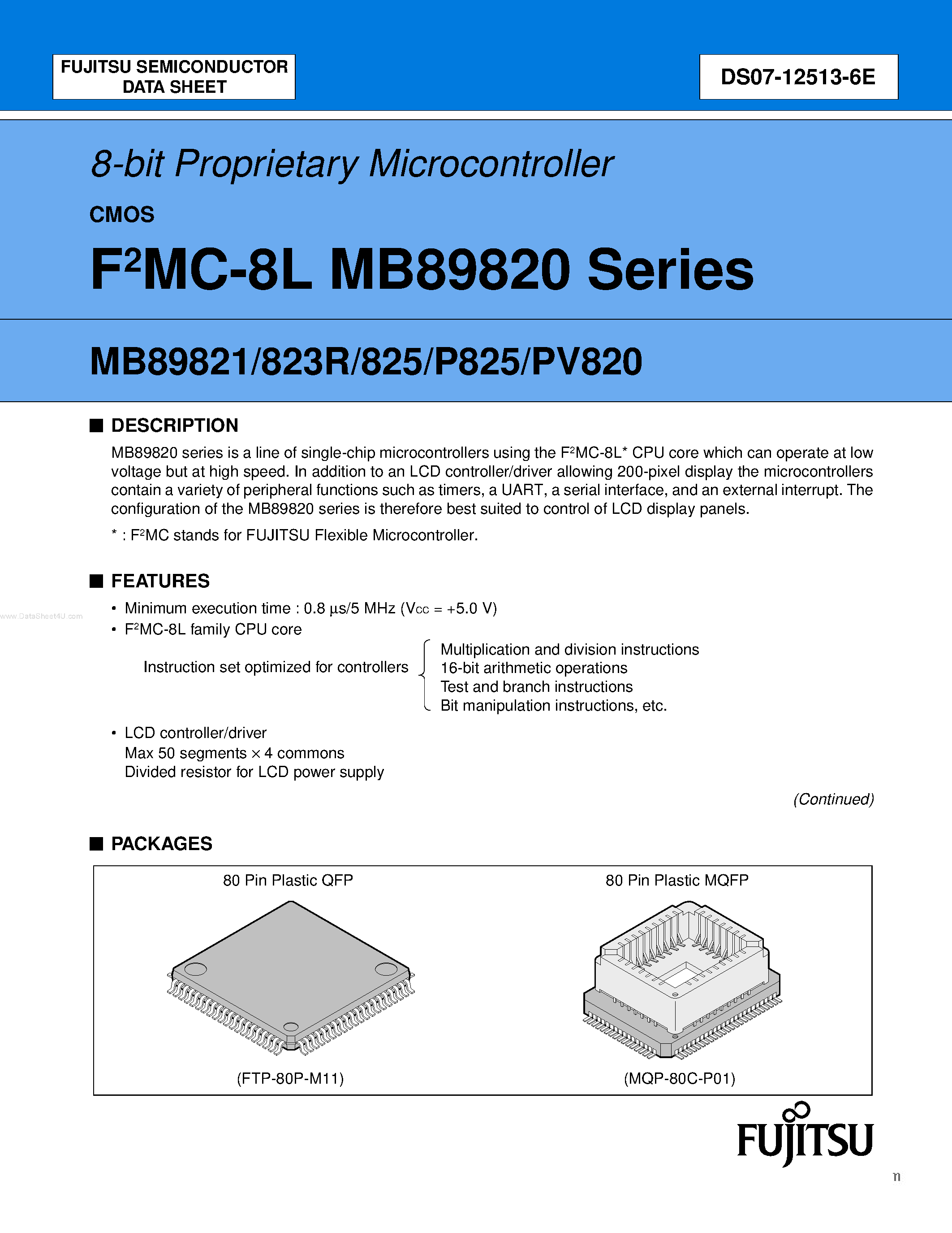 Datasheet MB89823R - (MB89820 Series) 8-bit Proprietary Microcontroller page 1