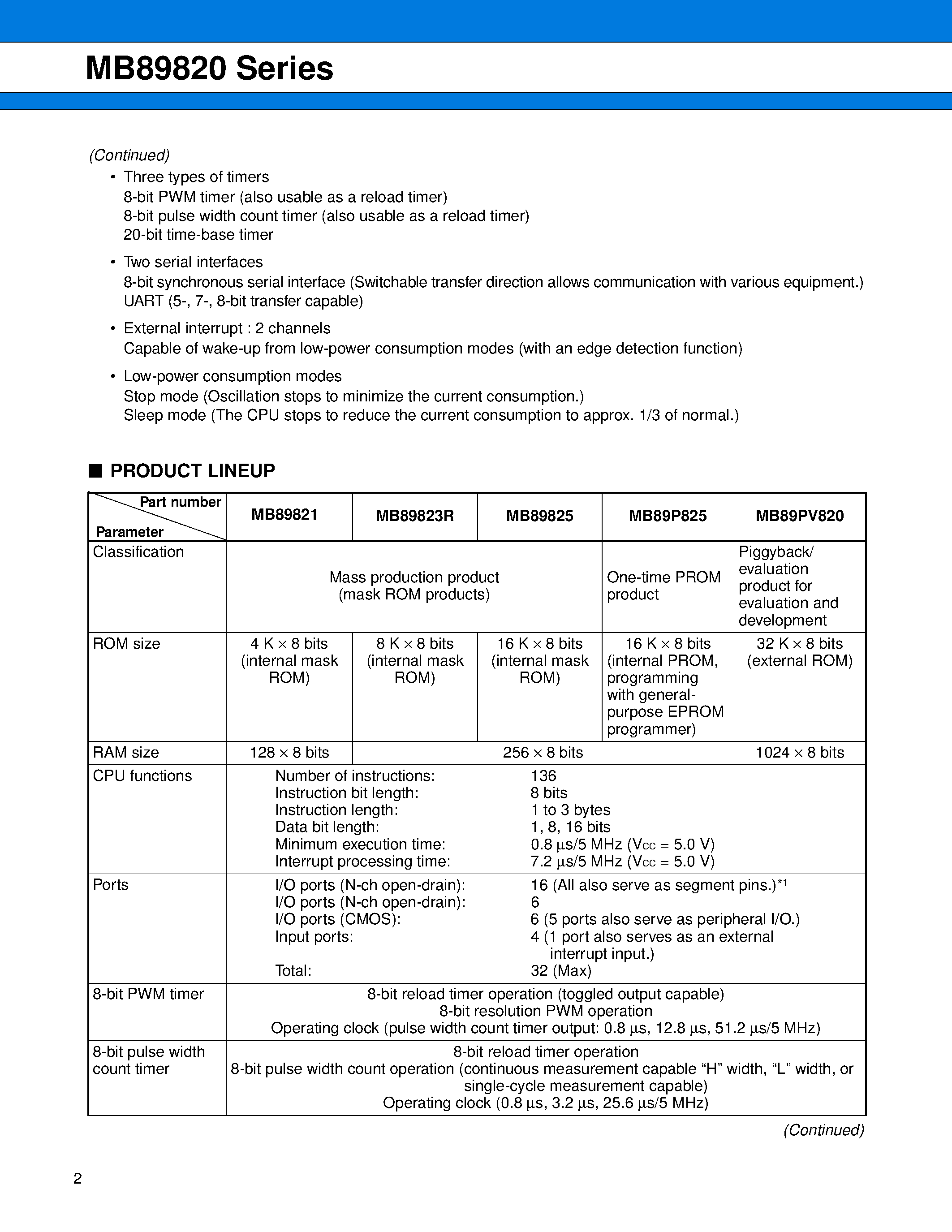 Datasheet MB89823R - (MB89820 Series) 8-bit Proprietary Microcontroller page 2