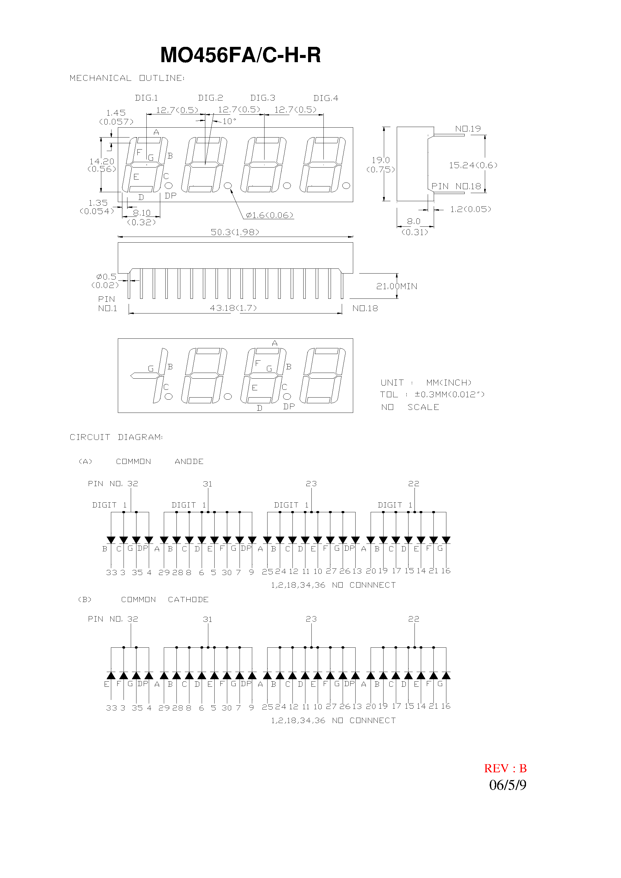 Datasheet MO456FA-H-R - FOUR DIGIT ORANGE LED DISPLAYS page 2