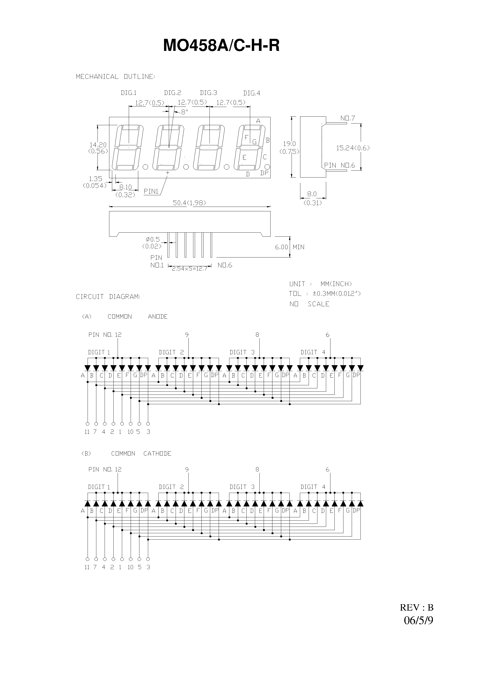 Datasheet MO458A-H-R - FOUR DIGIT ORANGE LED DISPLAYS page 2