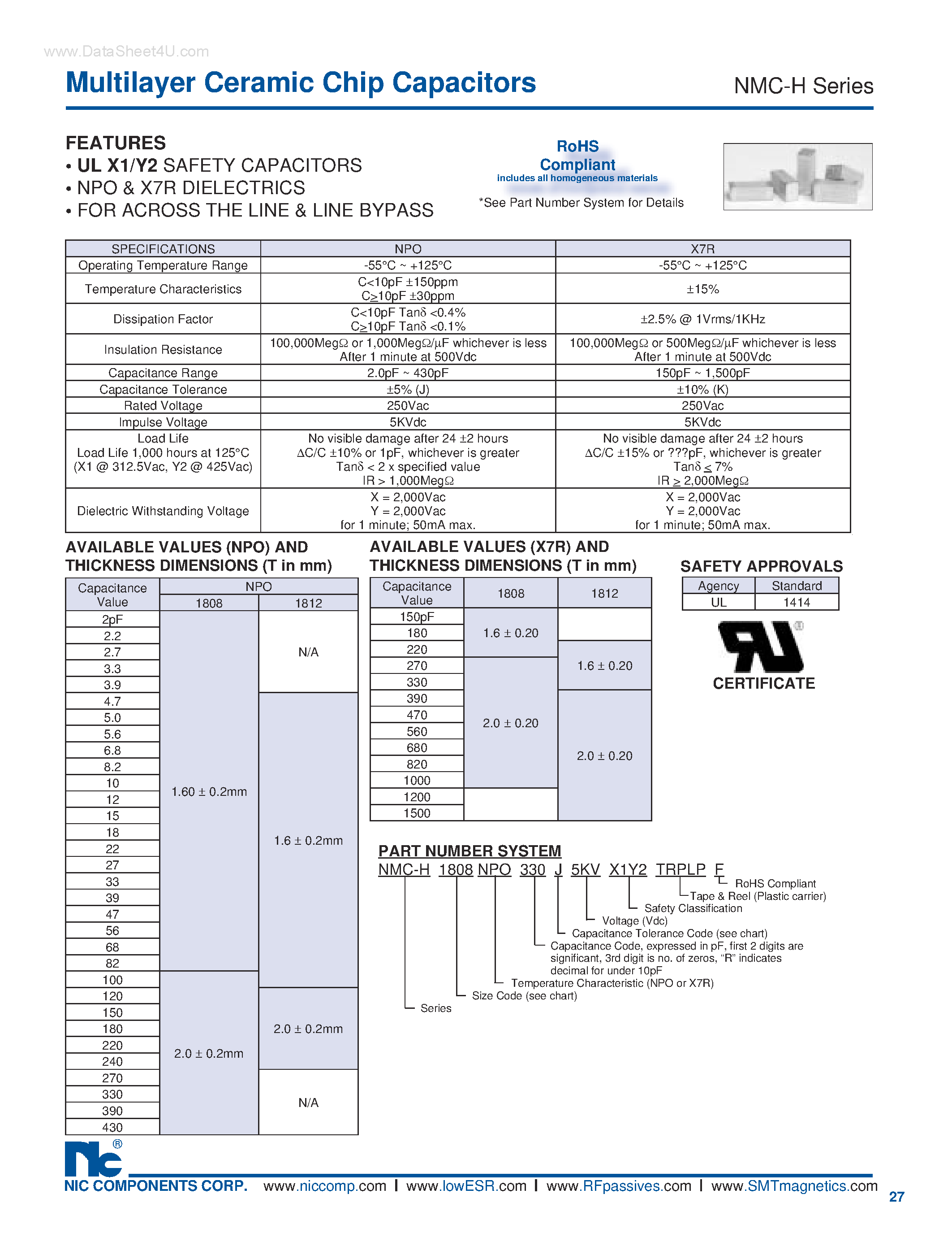 Datasheet NHC-H - Multilayer Ceramic Chip Capacitors page 1