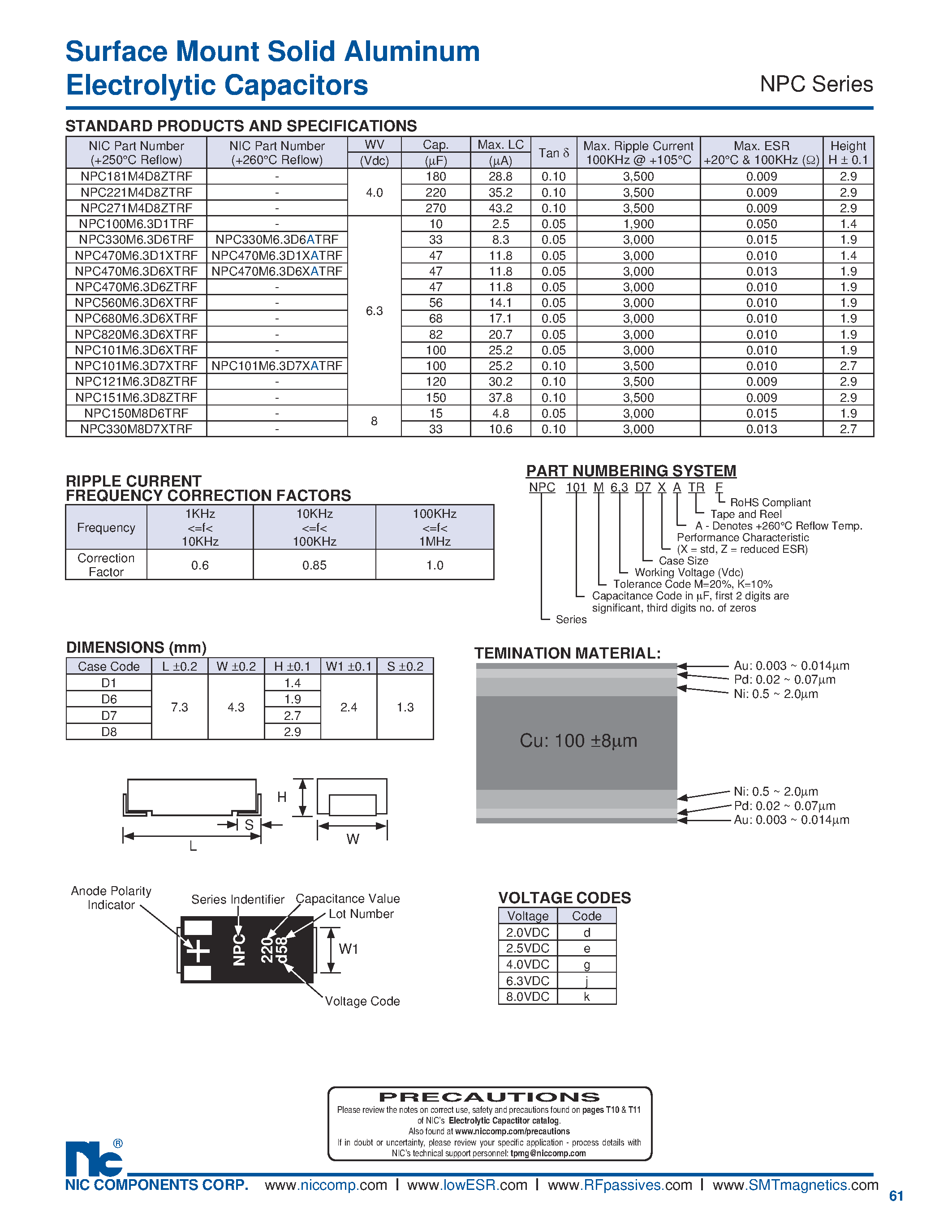 Datasheet NPC - Surface Mount Solid Aluminum Electrolytic Capacitors page 2