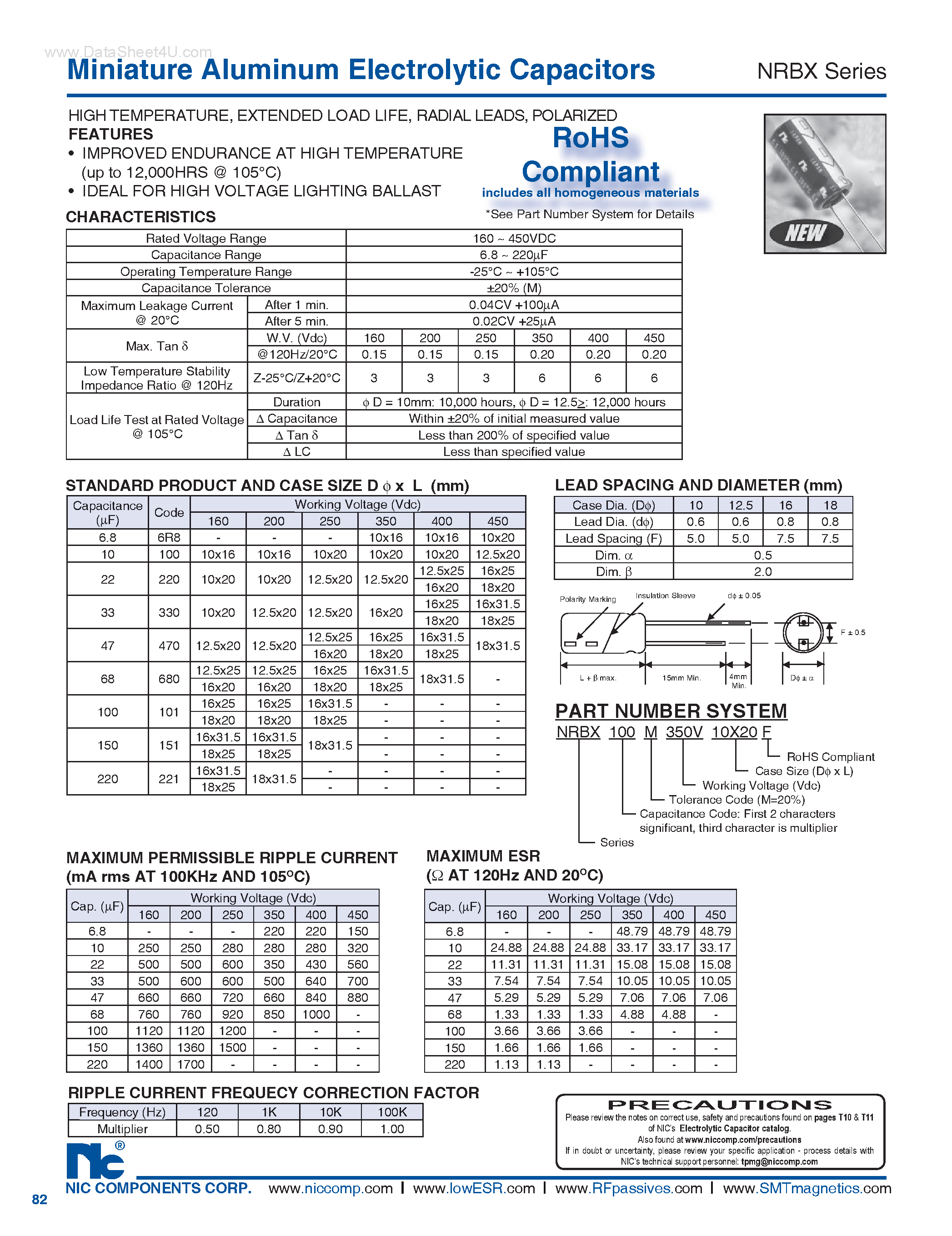 Datasheet NRBX - Miniature Aluminum Electrolytic Capacitors page 1