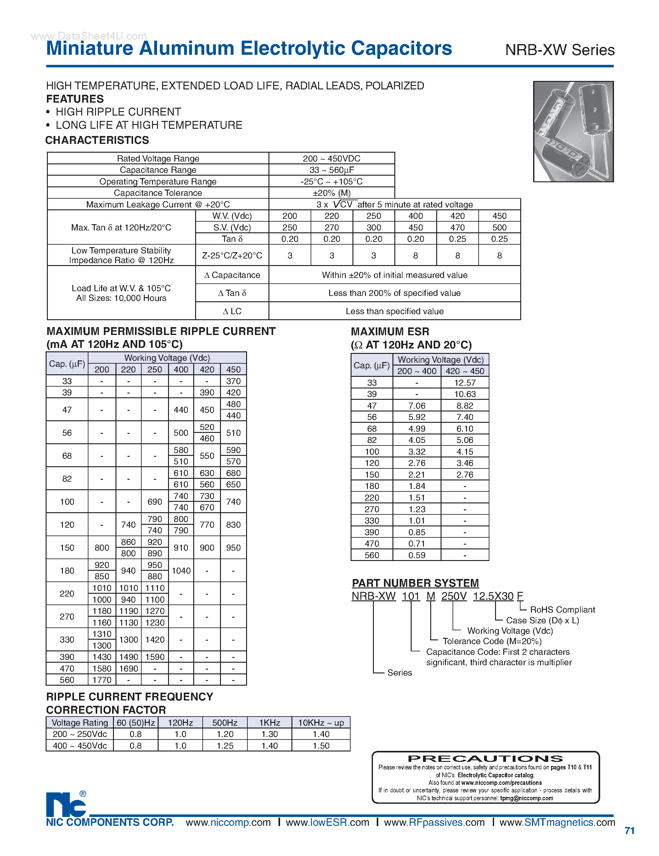 Datasheet NRB-XW - Miniature Aluminum Electrolytic Capacitors page 1