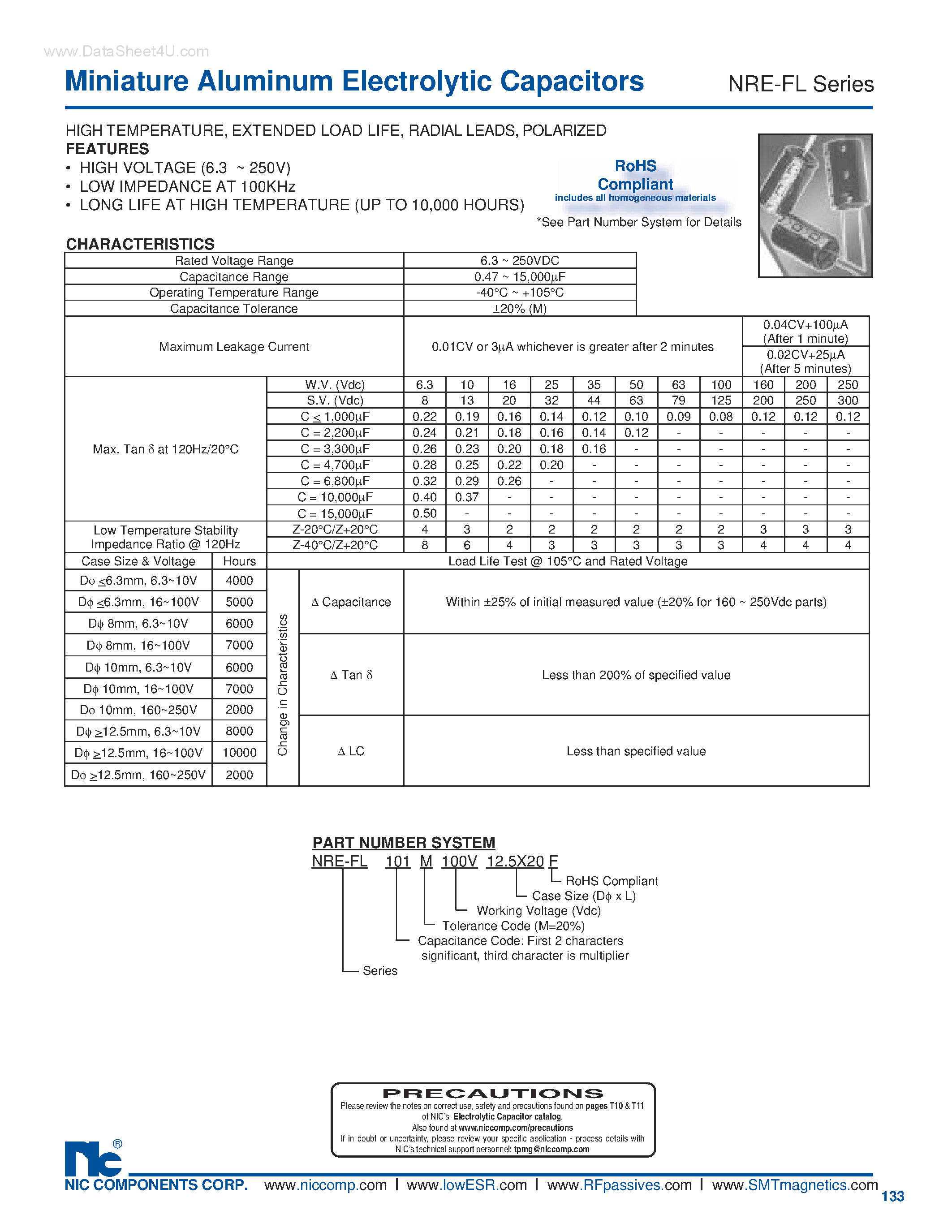 Datasheet NRE-FL - Miniature Aluminum Electrolytic Capacitors page 1