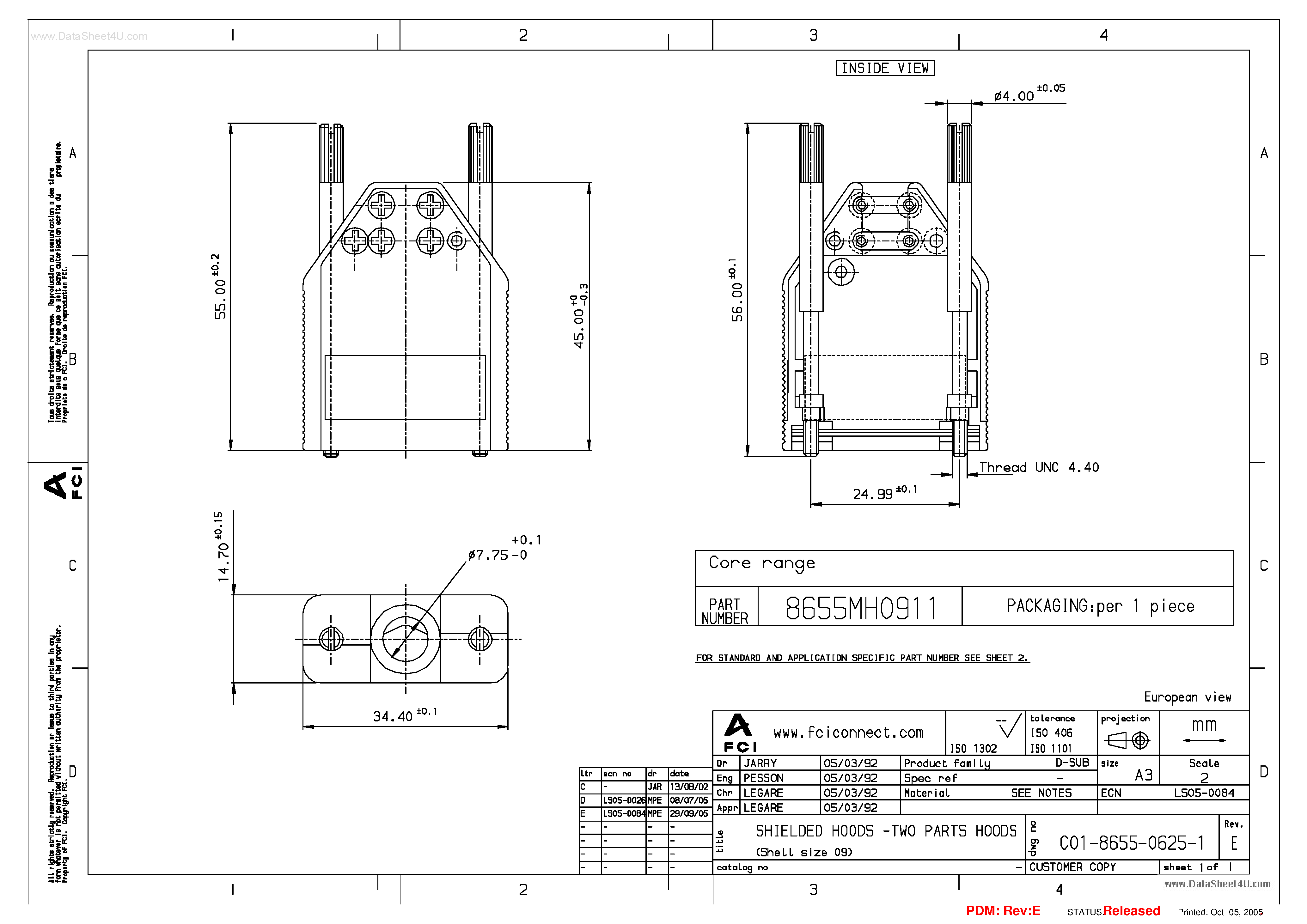 Datasheet 8655MH0901 - SHIELDED HOOD5 - TWO PARTS HOODS page 1