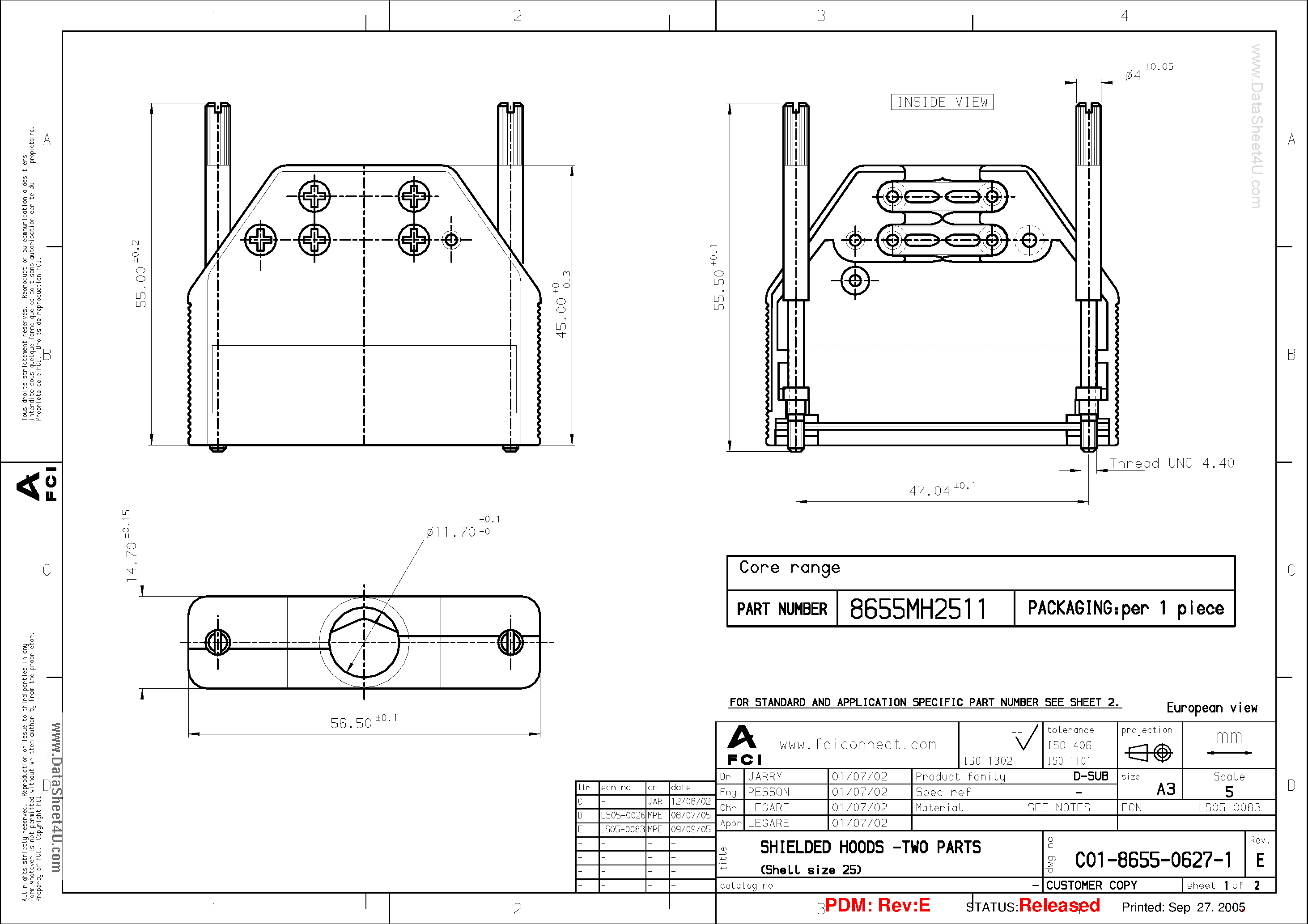 Datasheet 8655MH2511 page 1 Datasheet 8655MH2511 - SHIELDED HOODS - TWO PARTS page 1
