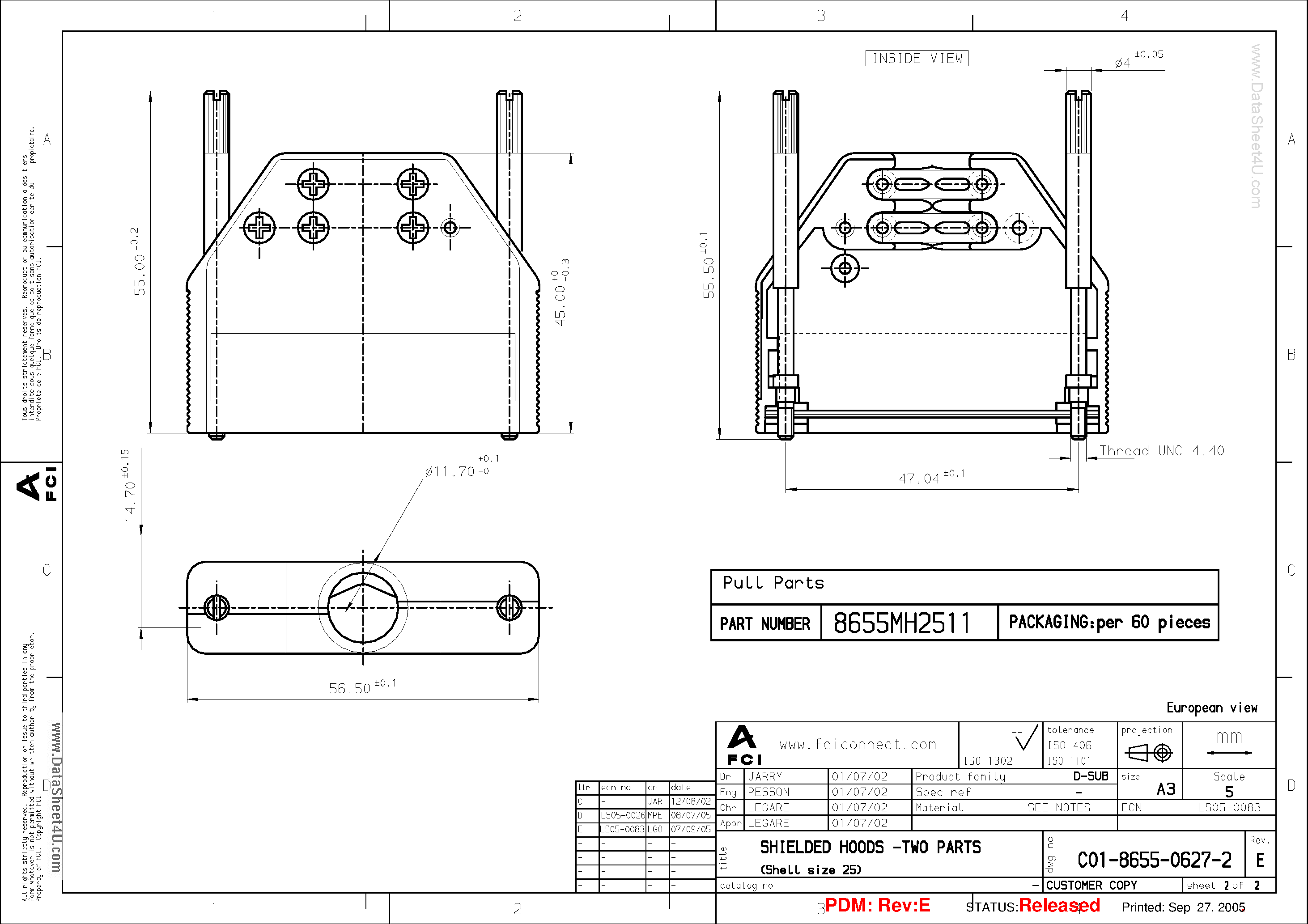 Datasheet 8655MH2511 page 2 Datasheet 8655MH2511 - SHIELDED HOODS - TWO PARTS page 2