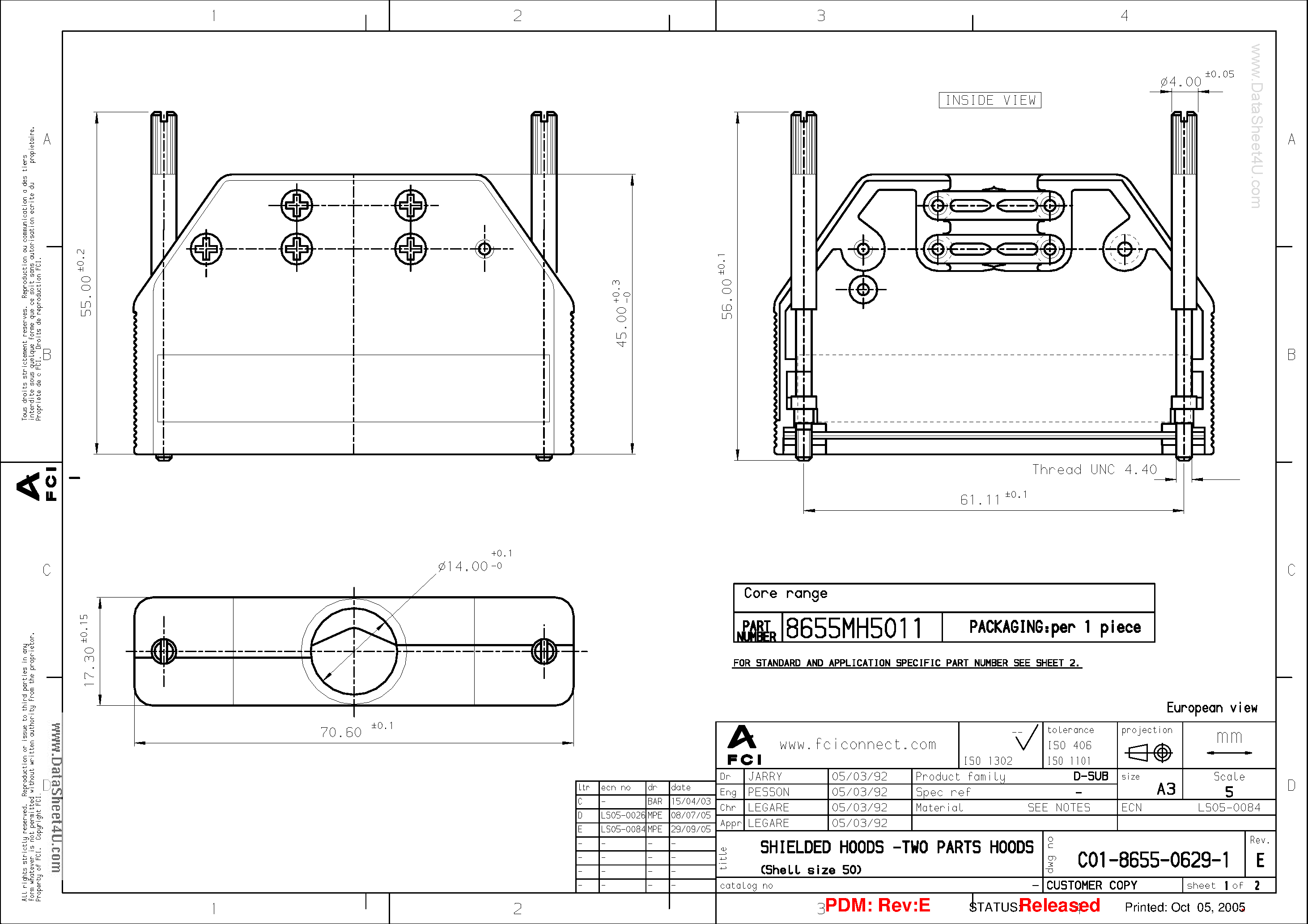 Datasheet 8655MH5001 - SHIELDED HOOD5 - TWO PARTS HOODS page 1