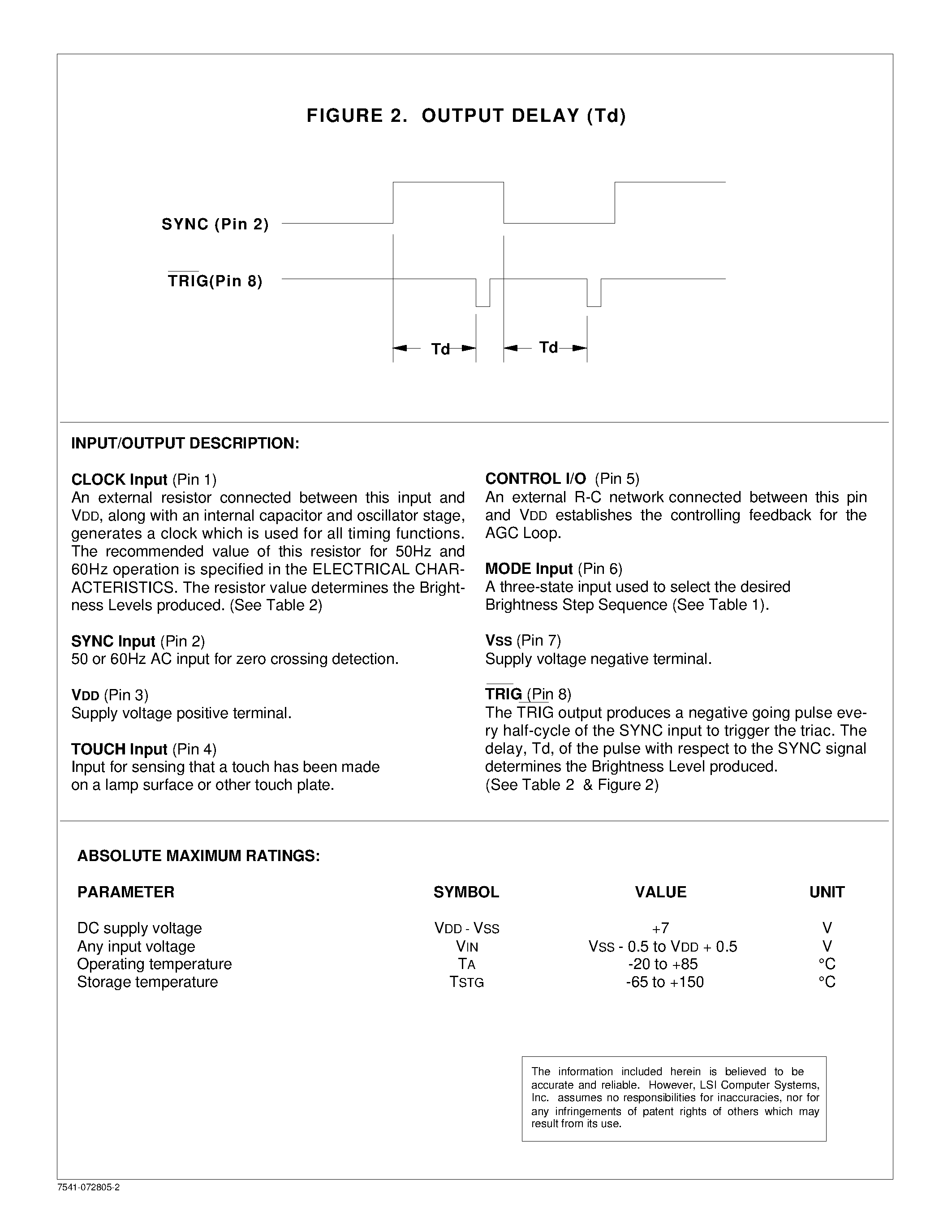 Datasheet LS7541 - TOUCH CONTROL STEP DIMMER LIGHT SWITCH page 2