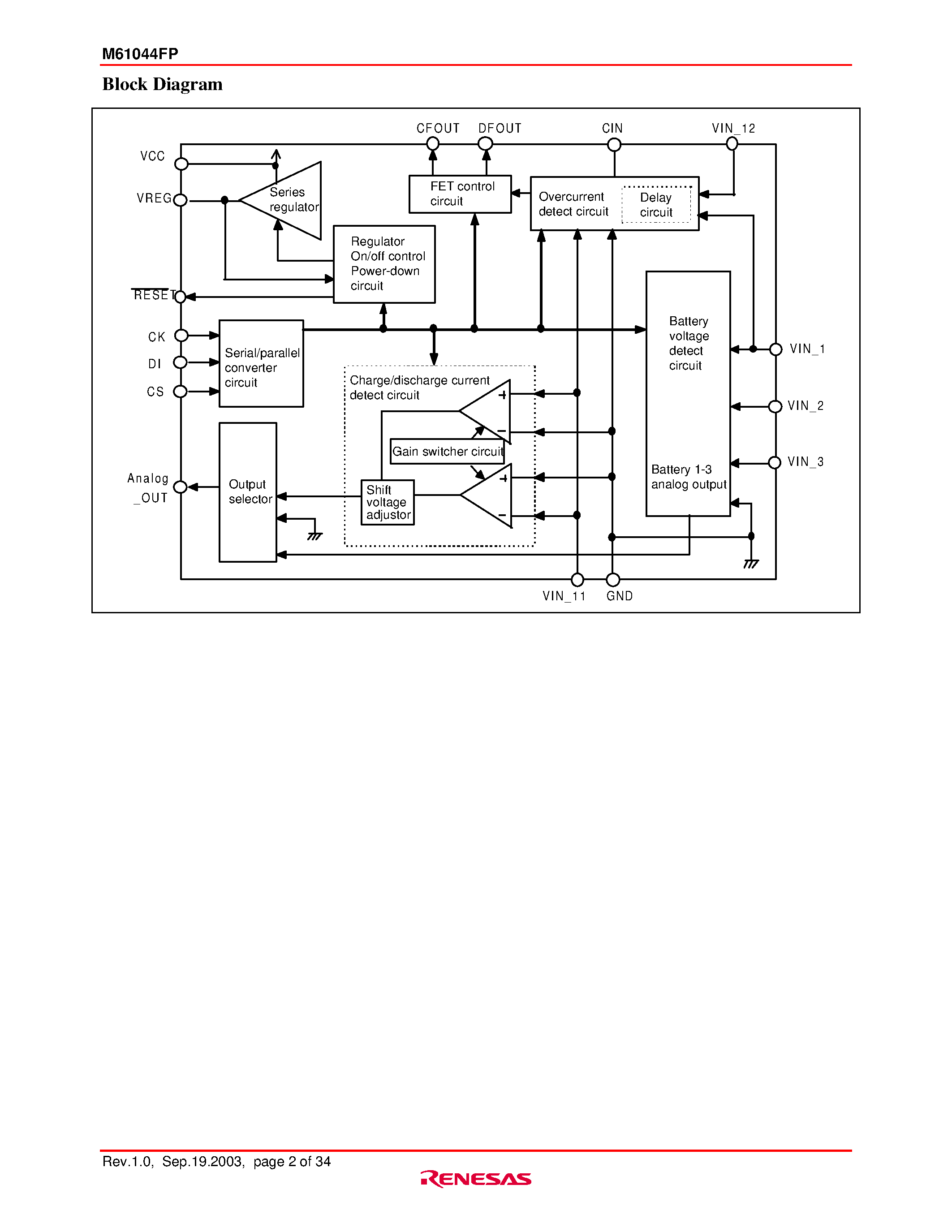 Datasheet M61044FP - 3-Battery Version page 2