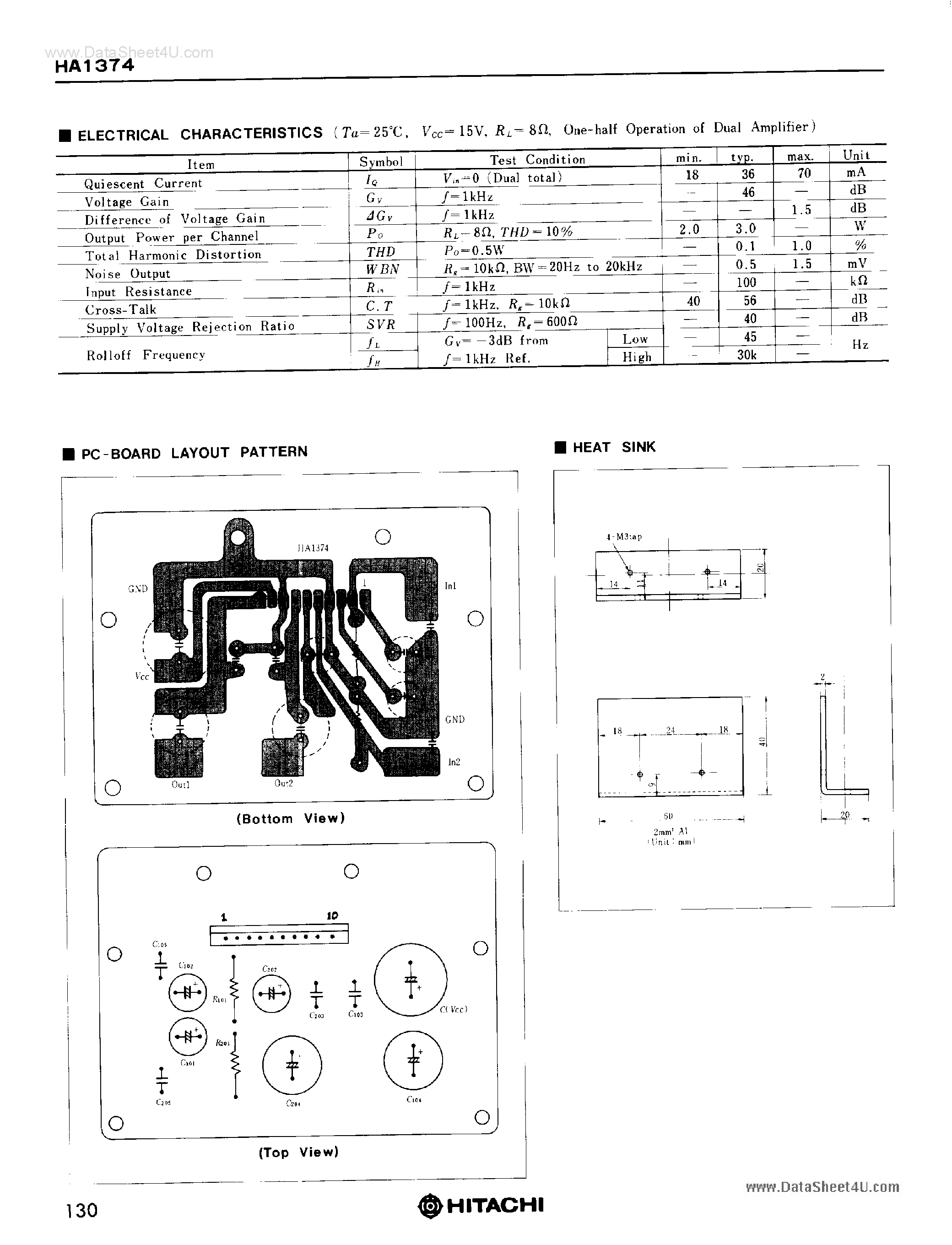 Даташит HA1374 - Dual 2 to 3W Audio Power Amplifiers страница 2