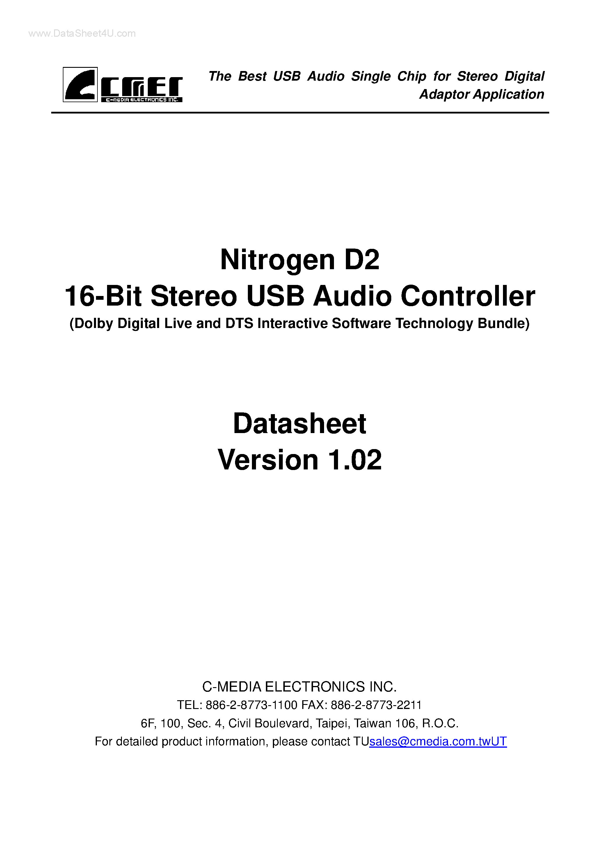 Даташит NITROGEND2 - 16-Bit Stereo USB Audio Controller страница 1