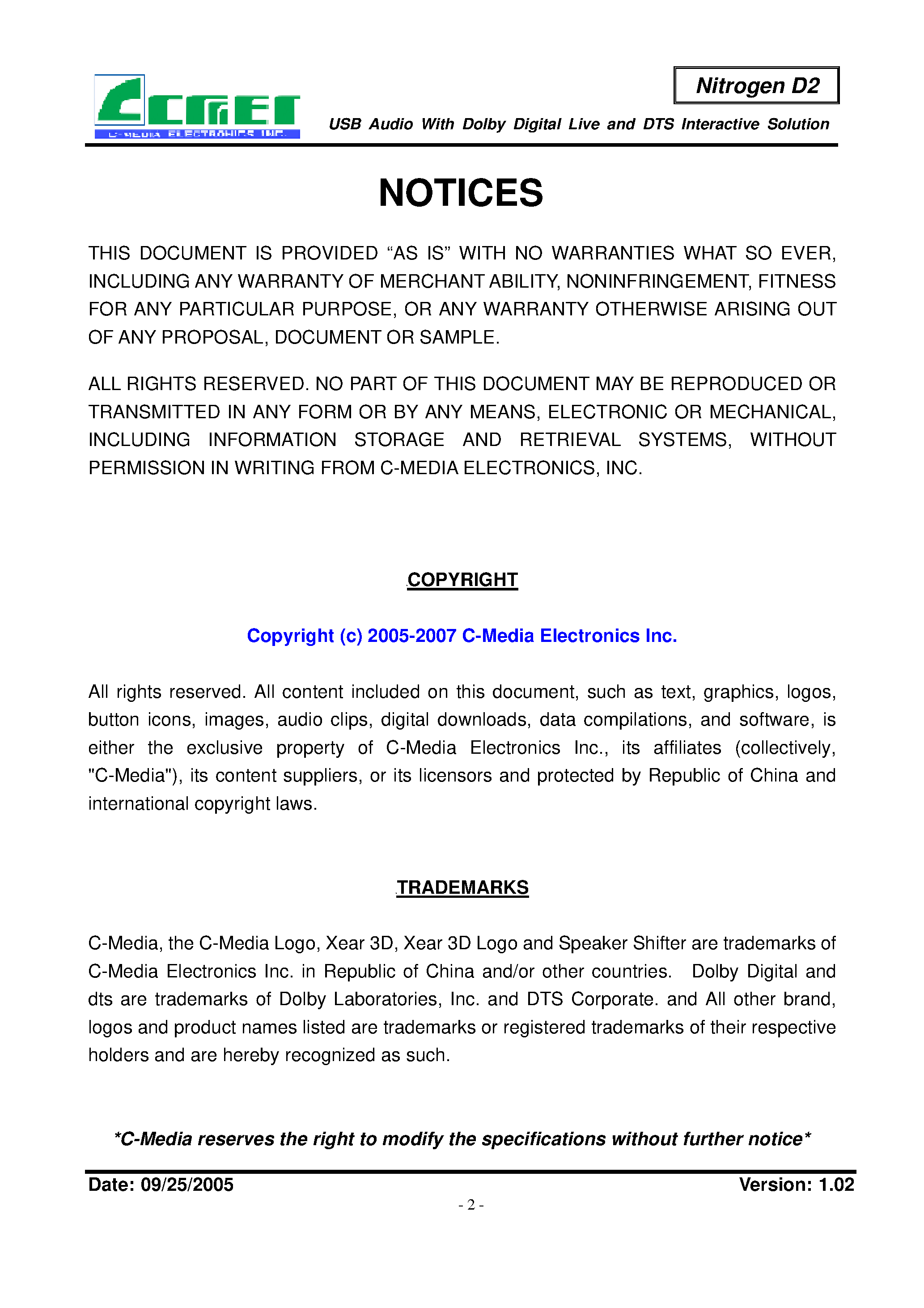 Даташит NITROGEND2 - 16-Bit Stereo USB Audio Controller страница 2