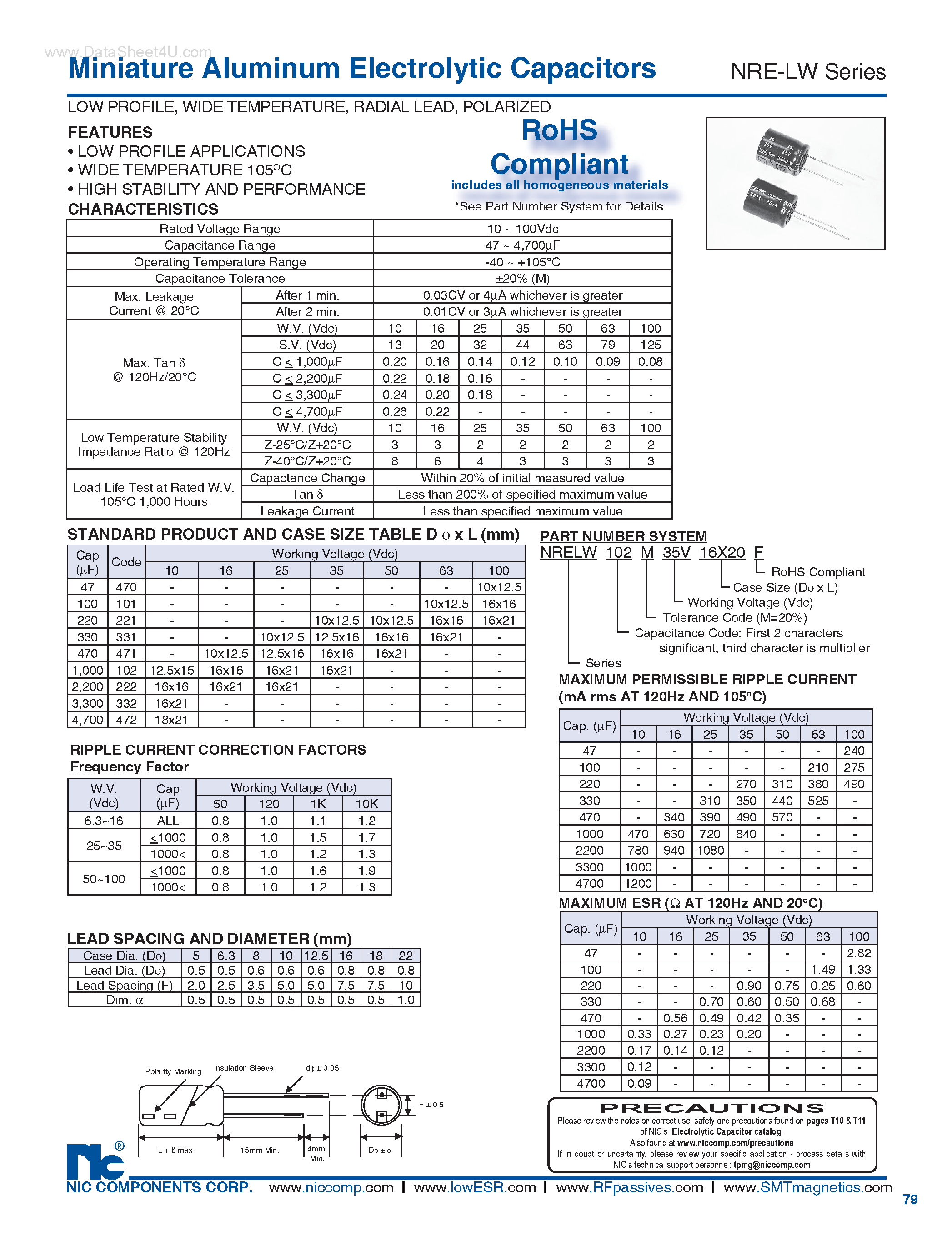 Datasheet NRE-LW - Miniature Aluminum Electrolytic Capacitors page 1