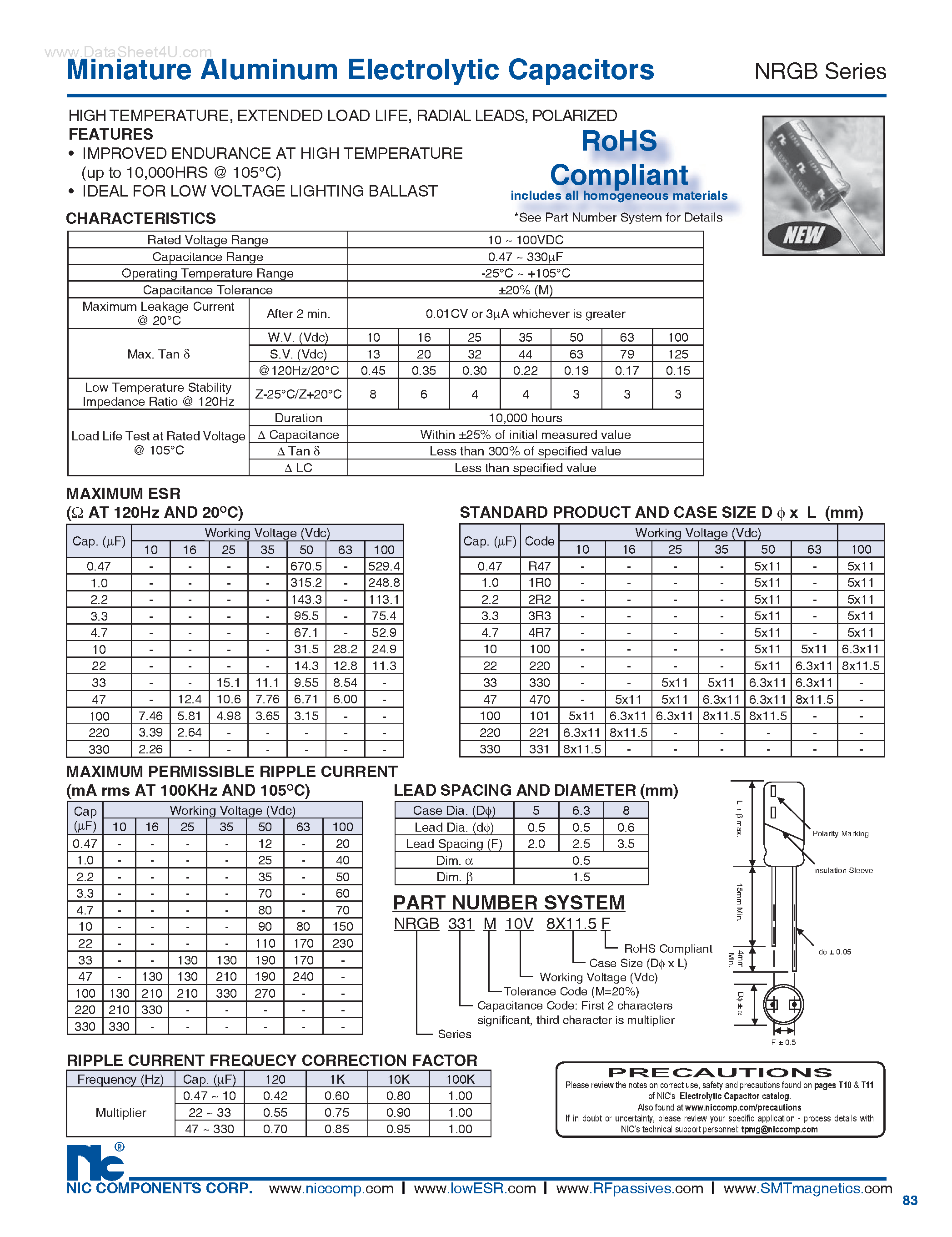 Datasheet NRGB page 1 Datasheet NRGB - Miniature Aluminum Electrolytic Capacitors page 1