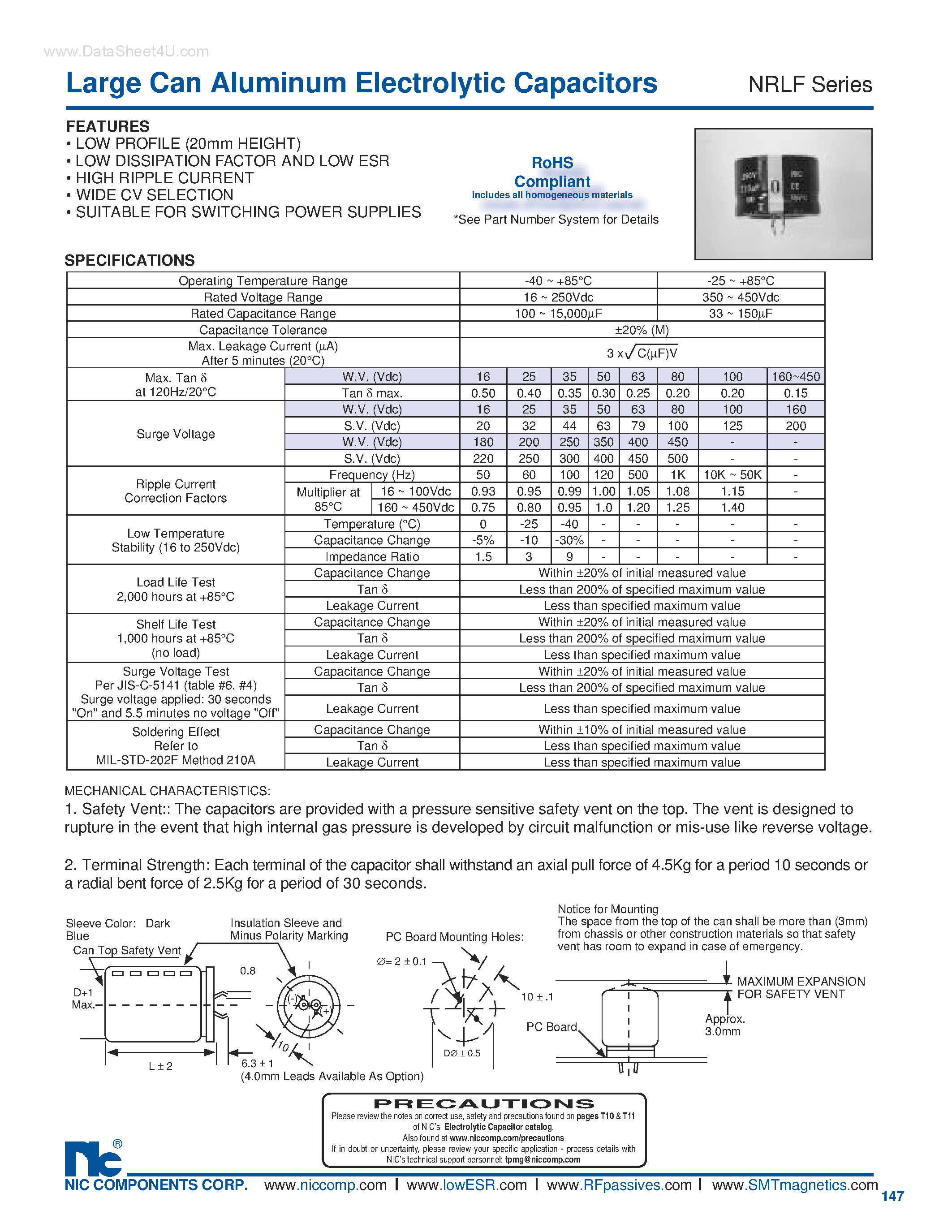 Datasheet NRLF - Large Can Aluminum Electrolytic Capacitors page 1