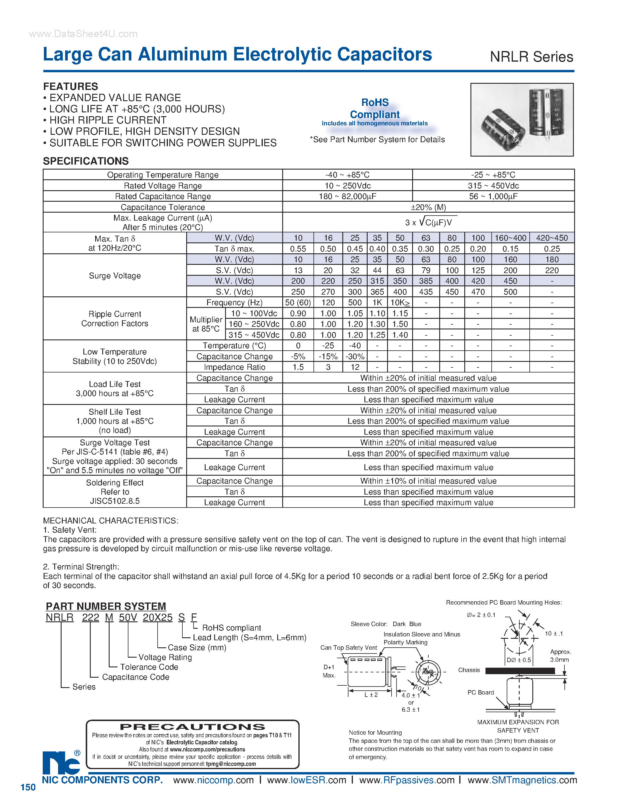 Datasheet NRLR - Large Can Aluminum Electrolytic Capacitors page 1