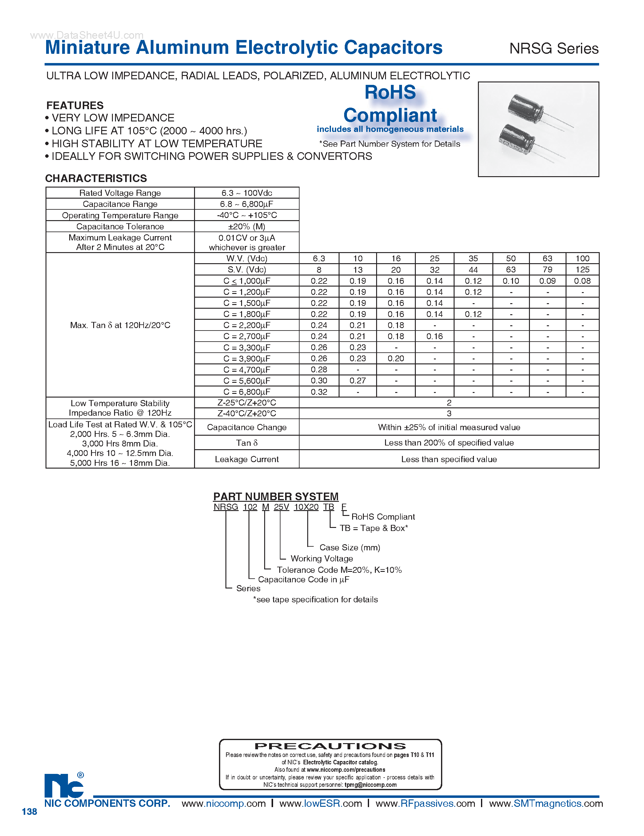 Datasheet NRSG - Miniature Aluminum Electrolytic Capacitors page 1