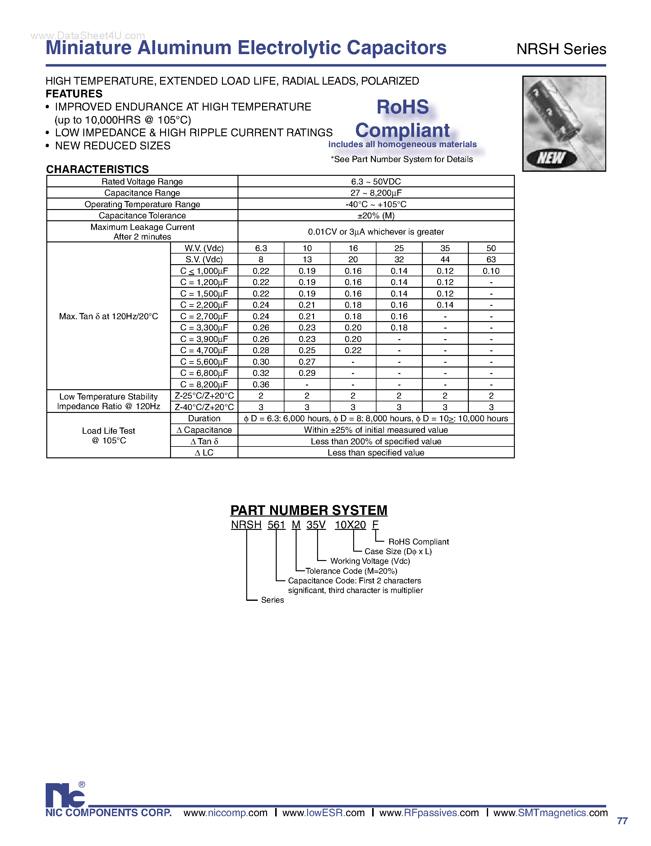 Datasheet NRSH - Miniature Aluminum Electrolytic Capacitors page 1