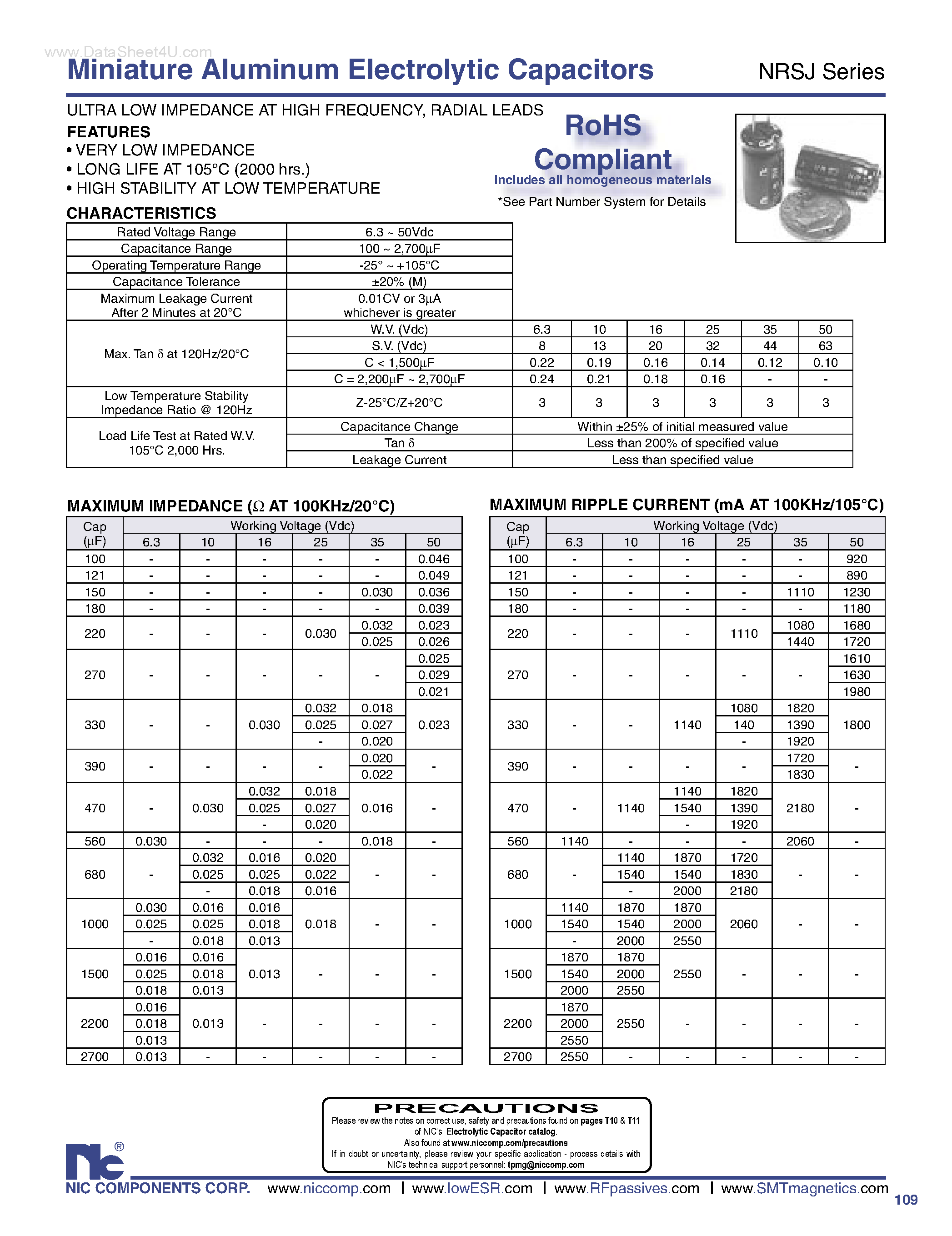 Datasheet NRSJ - Miniature Aluminum Electrolytic Capacitors page 1