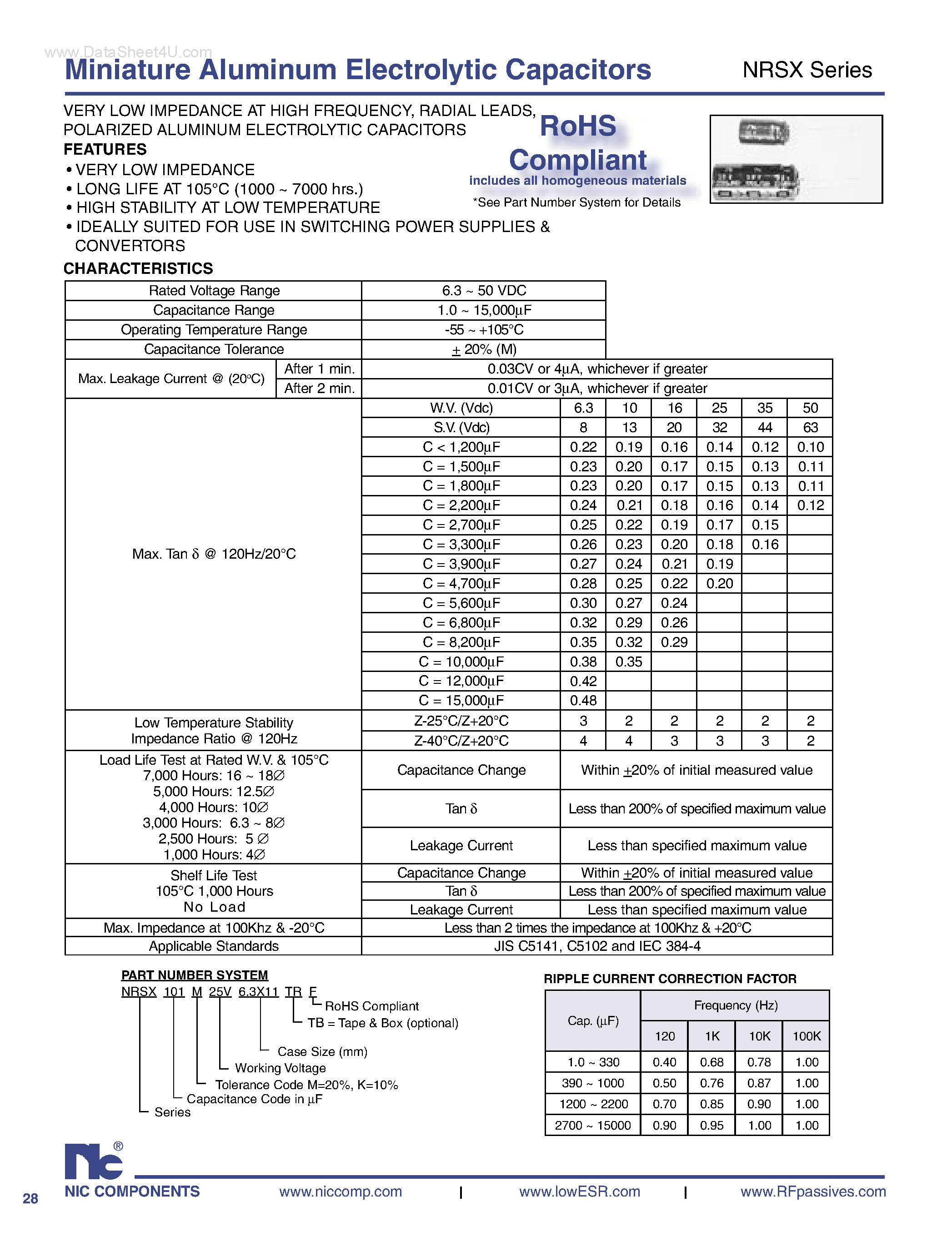 Datasheet NRSX - Miniature Aluminum Electrolytic Capacitors page 1