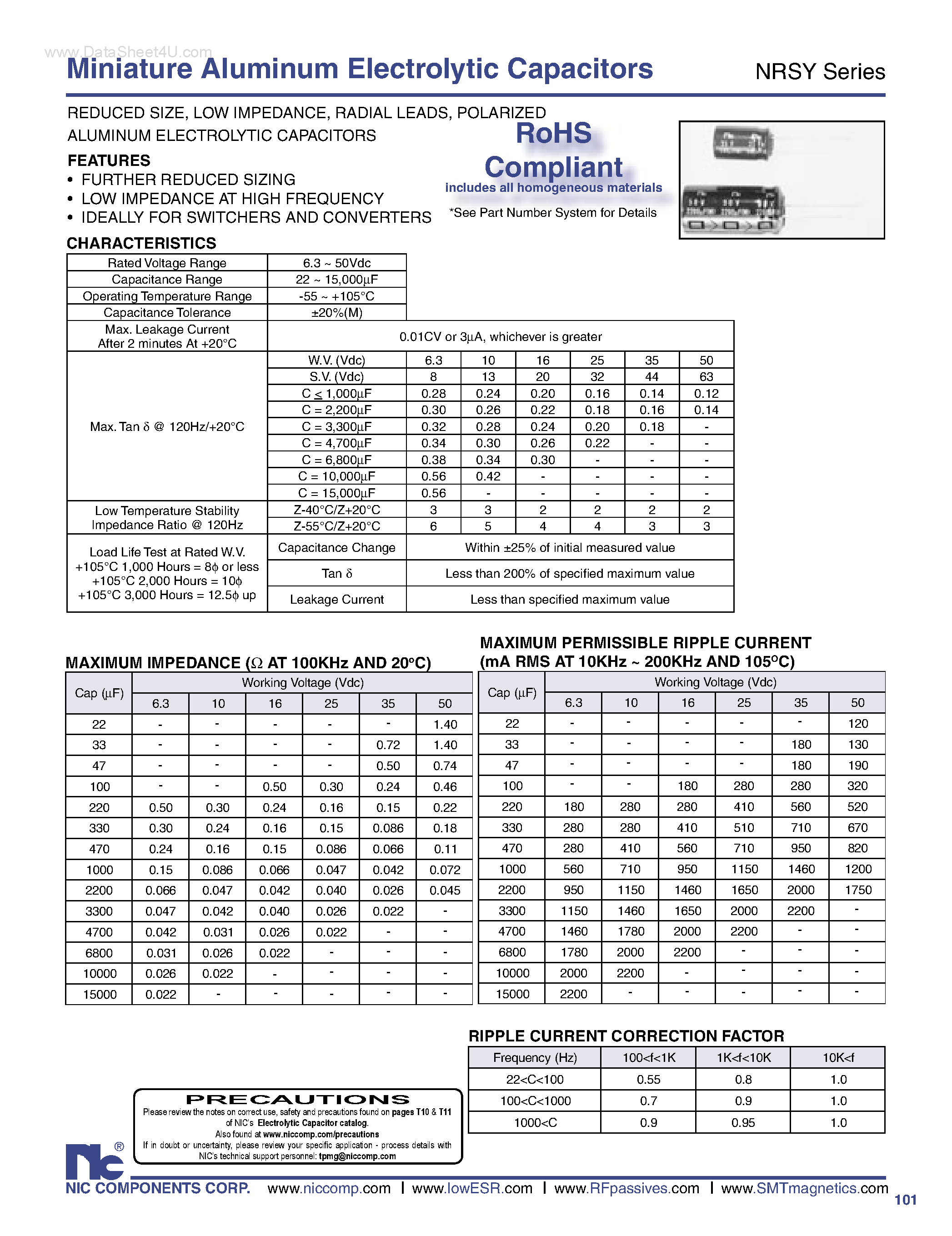 Datasheet NRSY - Miniature Aluminum Electrolytic Capacitors page 1