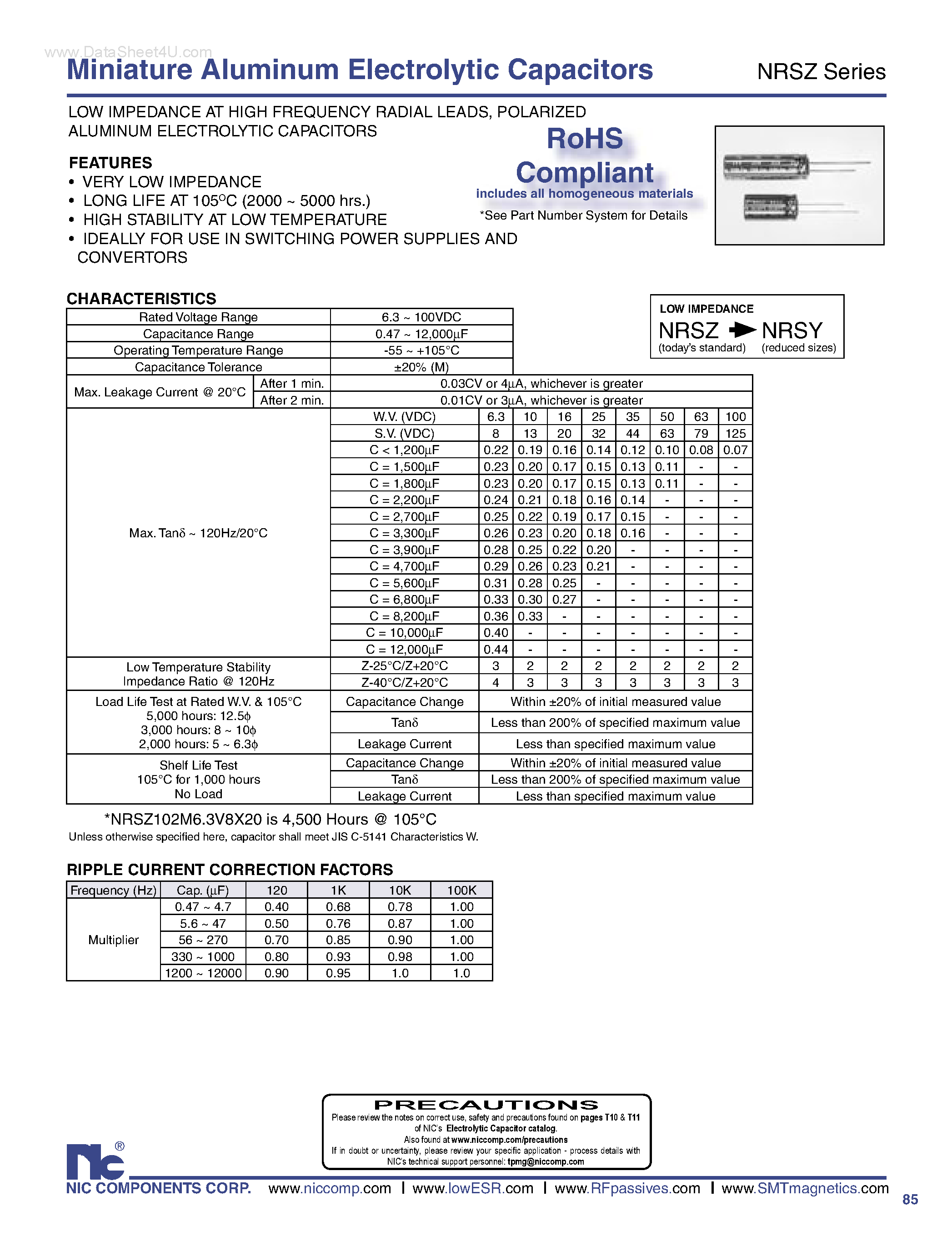 Datasheet NRSZ - Miniature Aluminum Electrolytic Capacitors page 1