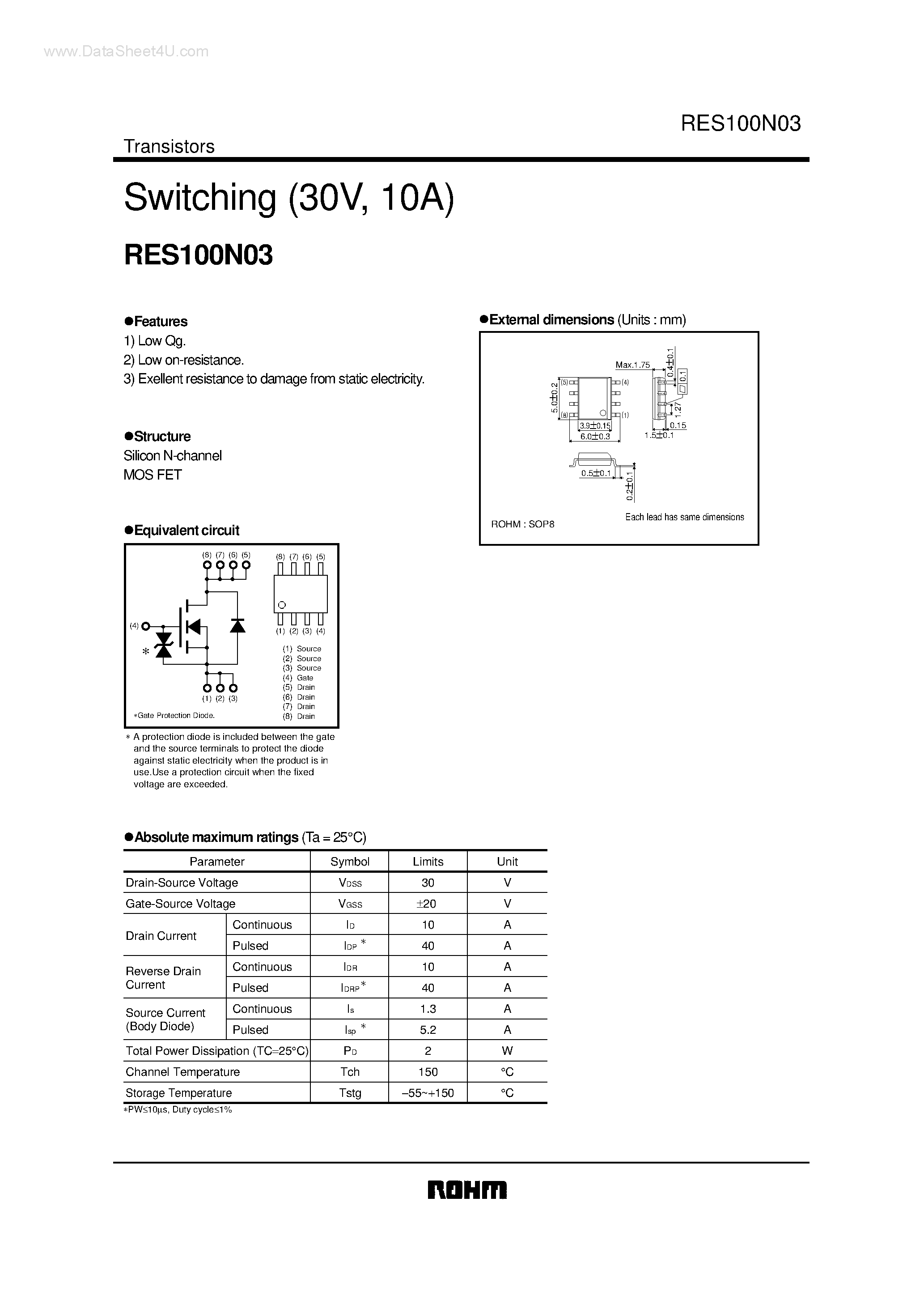 Datasheet RES100N03 page 1 Datasheet RES100N03 - Switching page 1