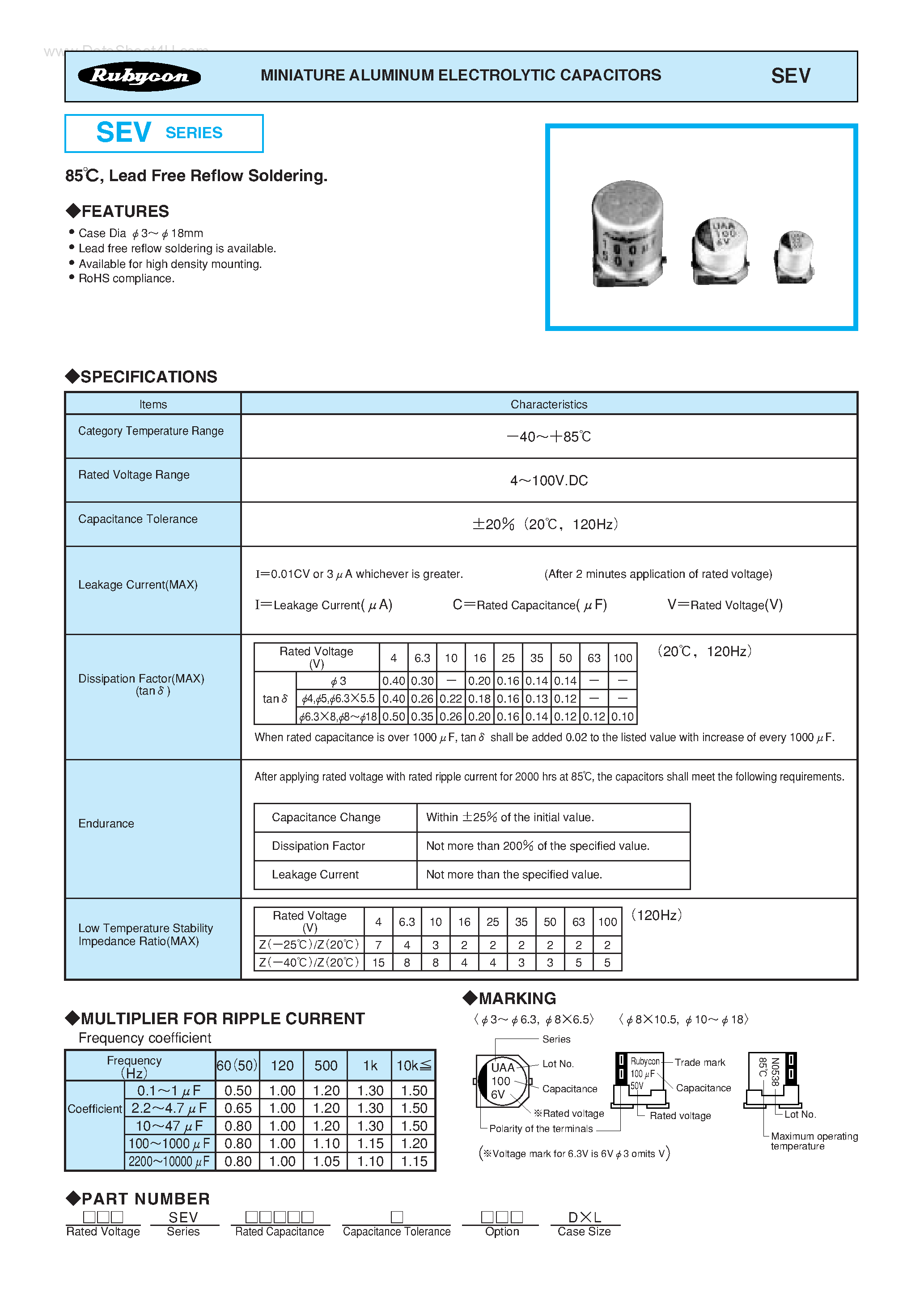 Datasheet 25SEVxxxx - MINIATURE ALUMINUM ELECTROLYTIC CAPACITORS page 1