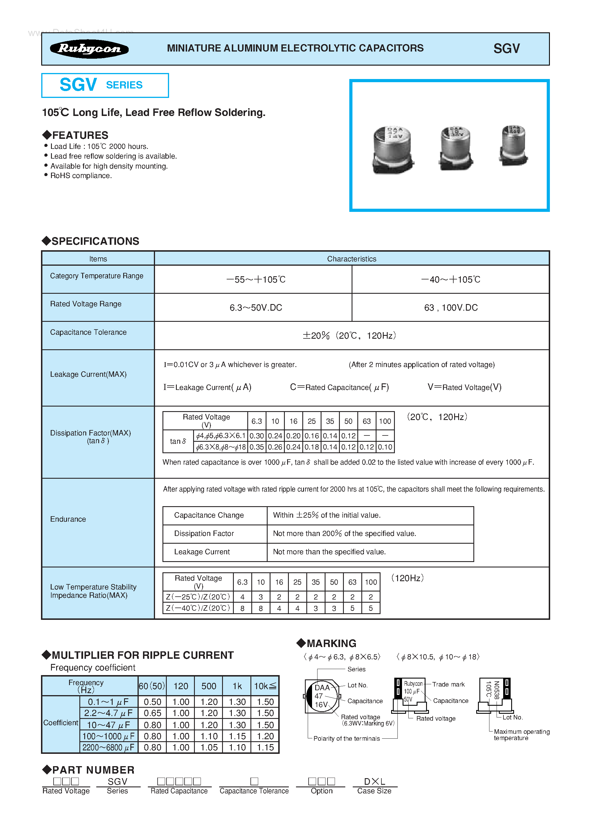 Datasheet 25SGVxxxx page 1 Datasheet 25SGVxxxx - MINIATURE ALUMINUM ELECTROLYTIC CAPACITORS page 1