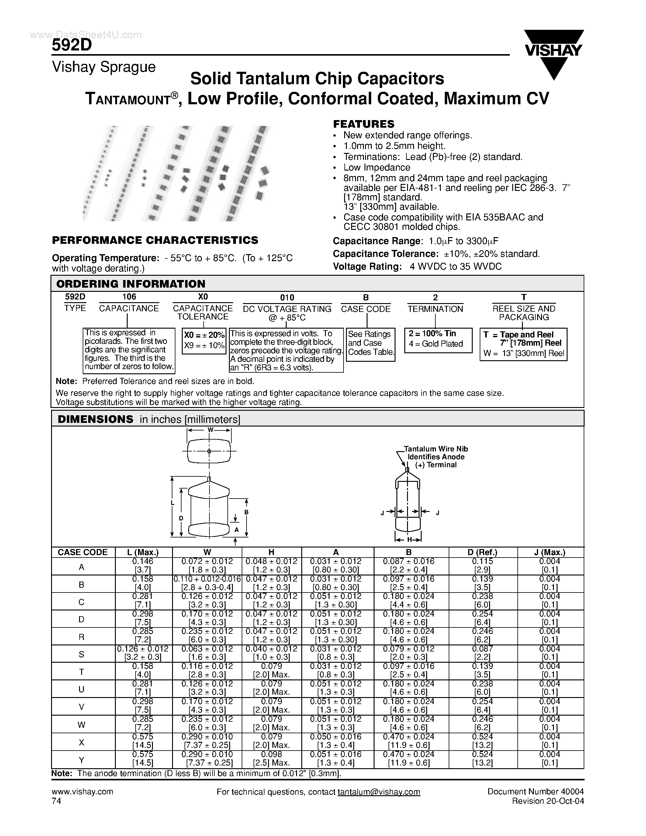 Datasheet 592D page 1 Datasheet 592D - Solid Tantalum Chip Capacitors page 1