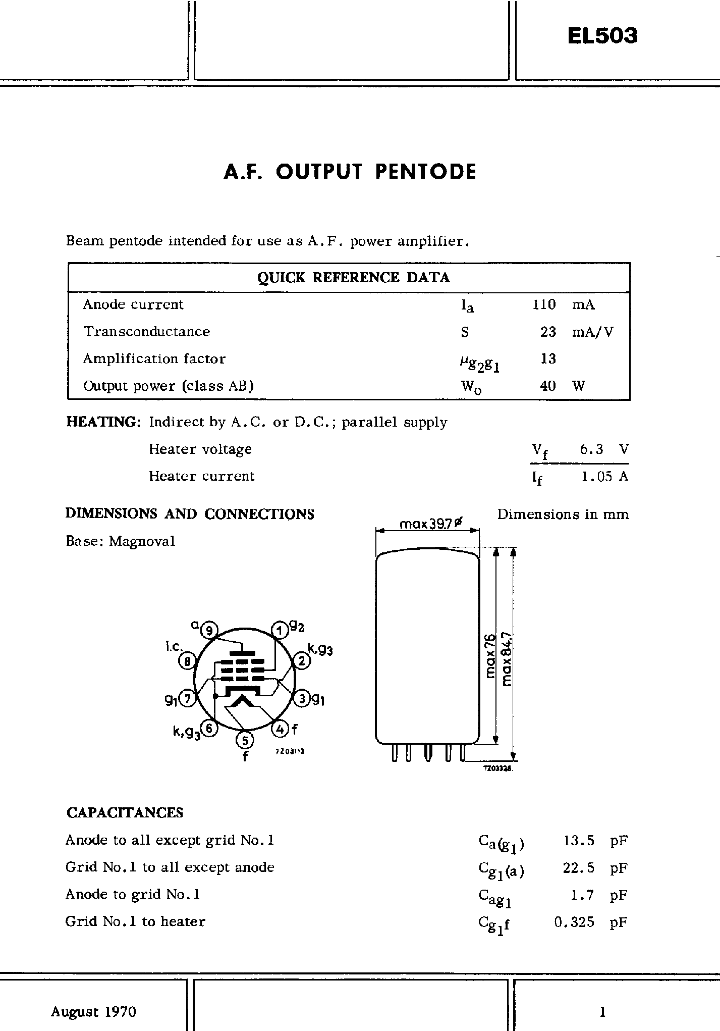 Даташит EL503 - A.F. OUTPUT PENTODE страница 1