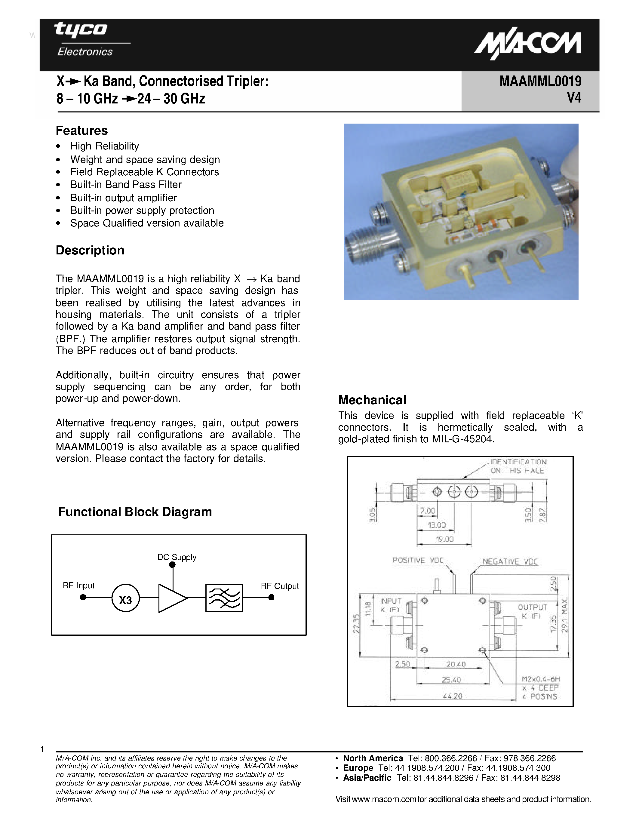 Datasheet MAAMML0019 page 1 Datasheet MAAMML0019 - Connectorised Tripler page 1