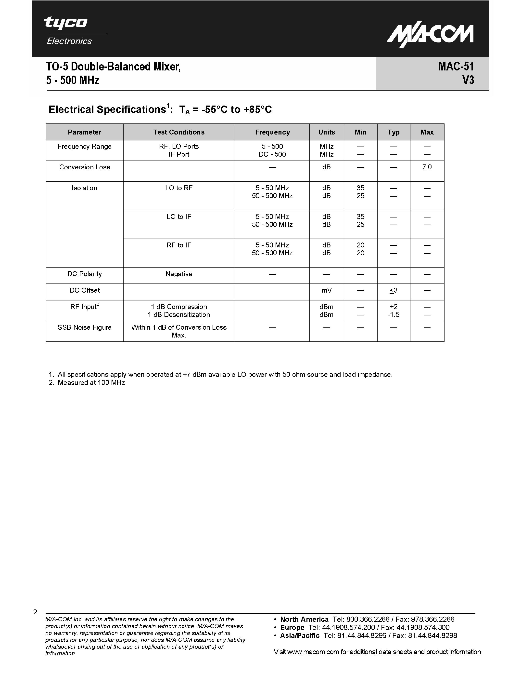 Datasheet MAC-51 - TO-5 Double-Balanced Mixer page 2