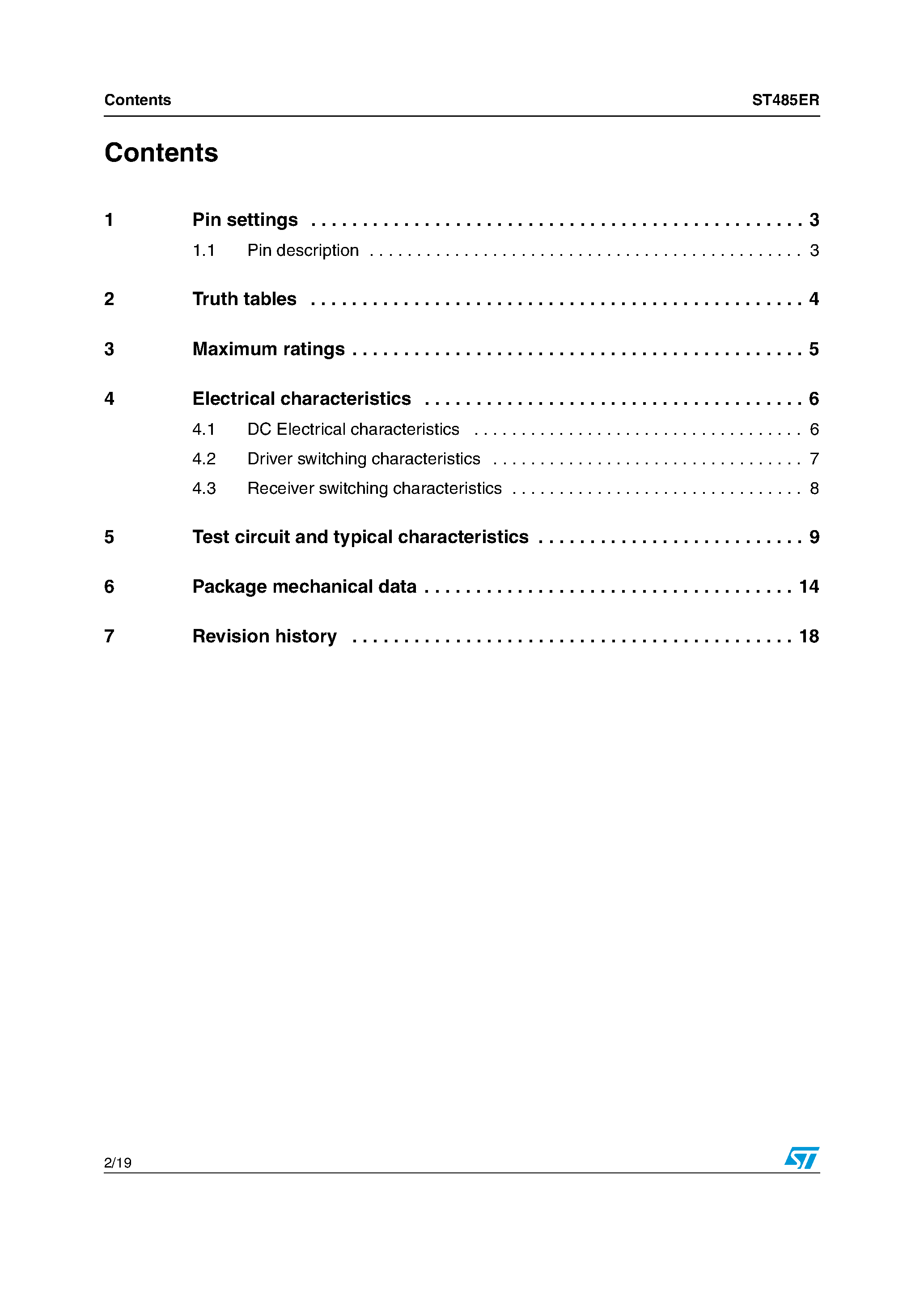 Datasheet ST485ER page 2 Datasheet ST485ER - Low power RS-485/RS-422 transceiver page 2