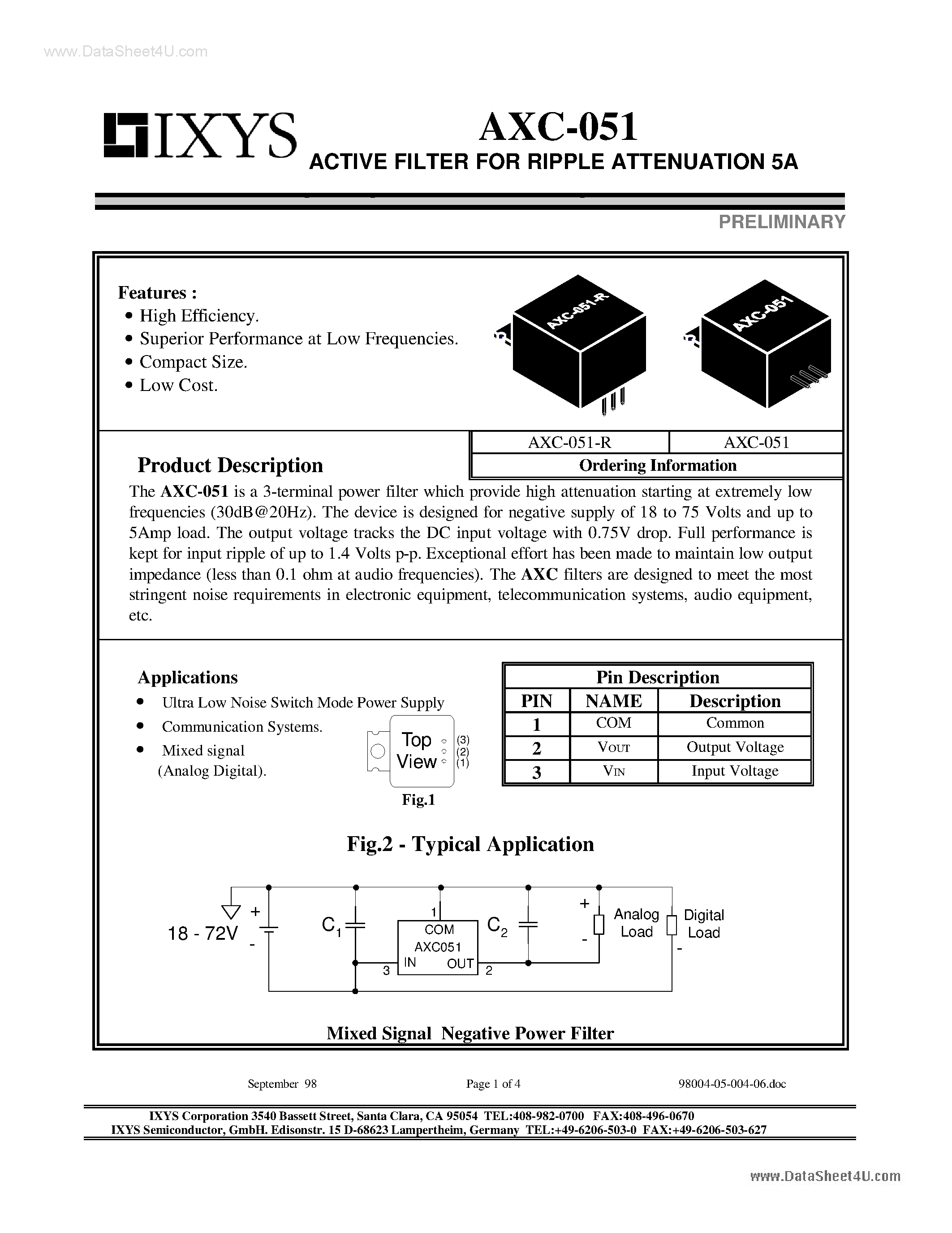 Даташит AXC-051 - ACTIVE FILTER страница 1